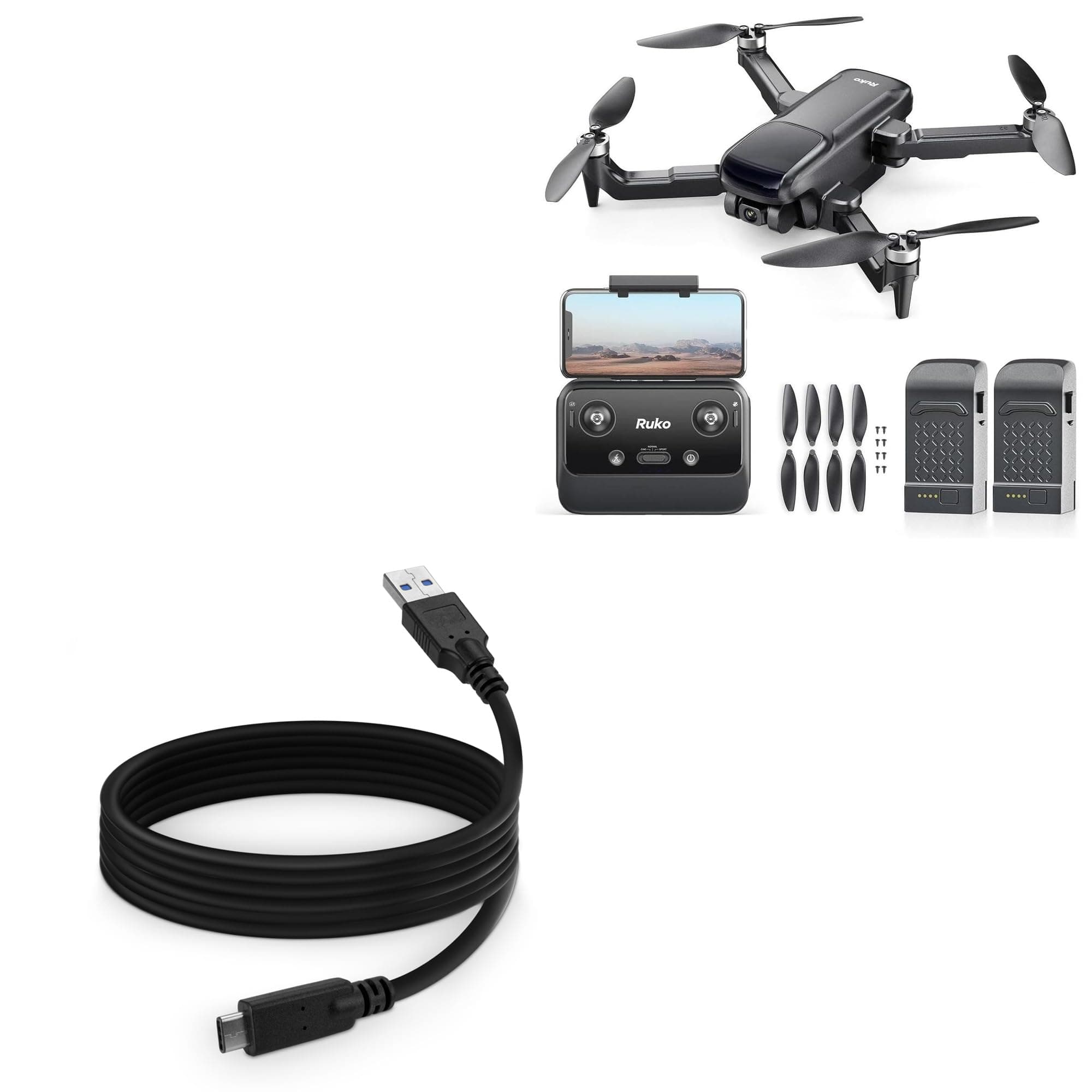 BoxWaveCable Compatible with Ruko U11PRO Remote Controller - DirectSync - USB 3.0 A to USB 3.1 Type C, USB C Charge and Sync Cable - 6ft - Black