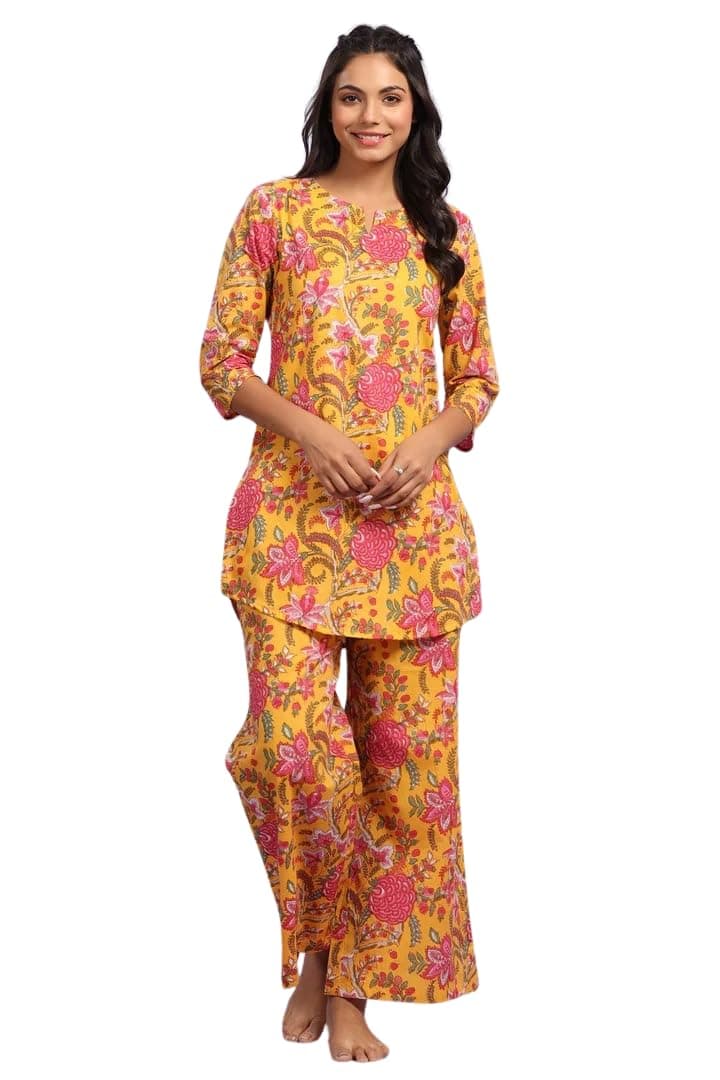 Women's Kurta Pants Set - Rayon Floral Print Matching Set | Stylish Ethnic Office Wear | Traditional Indian Daily Festive Outfit |