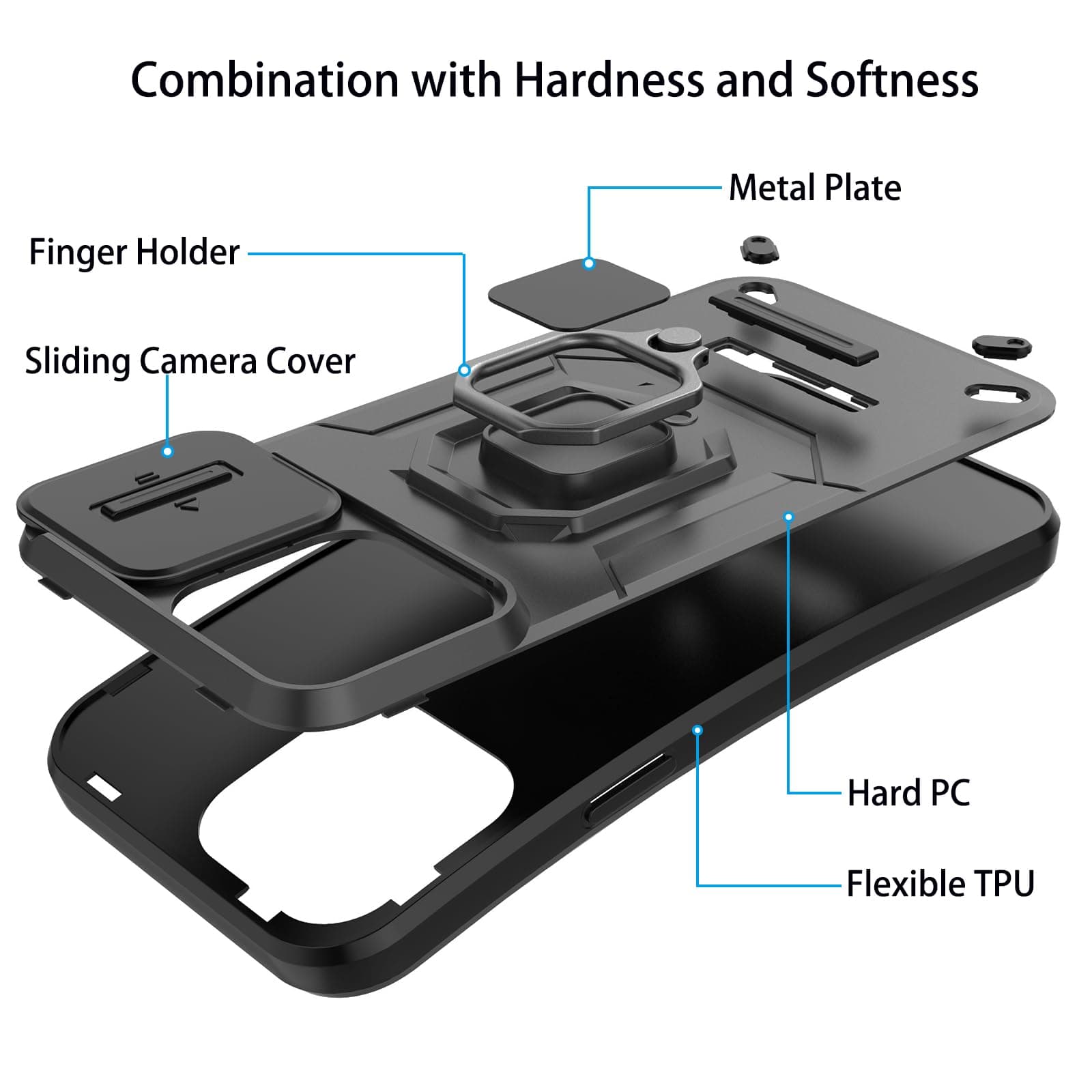 for iPhone 13 Pro Case with Sliding Camera Cover and 360° Rotate Ring Kickstand Heavy Duty Protective Shockproof Protective Phone Case for iPhone 13 Pro Cover,Black