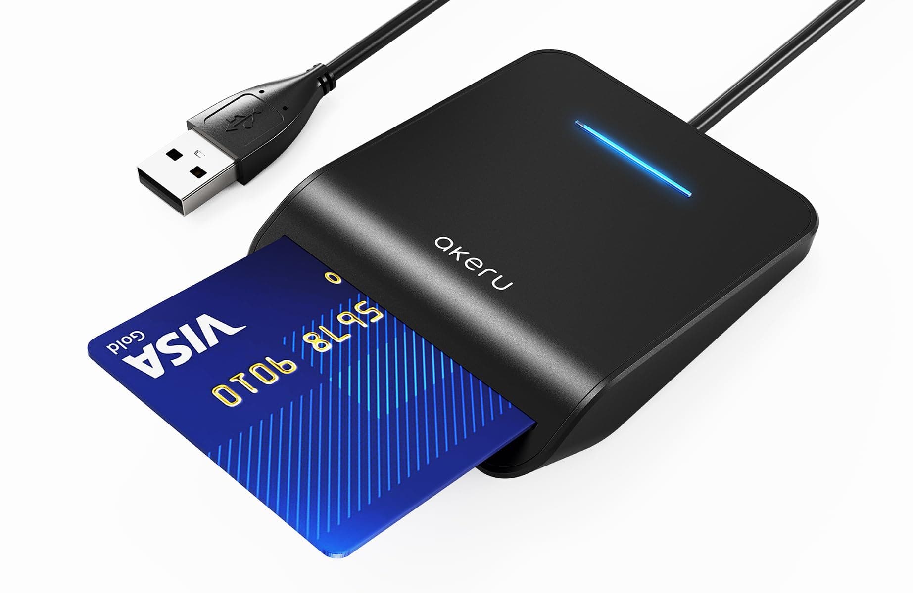 CAC Card Reader with LED Indicator, DOD Military Common Access, (5 feet Long Cable). Universal Compatibility, Compact PIV Smart Card Reader Compatible with Windows, Mac OS– Black [EAL-20]