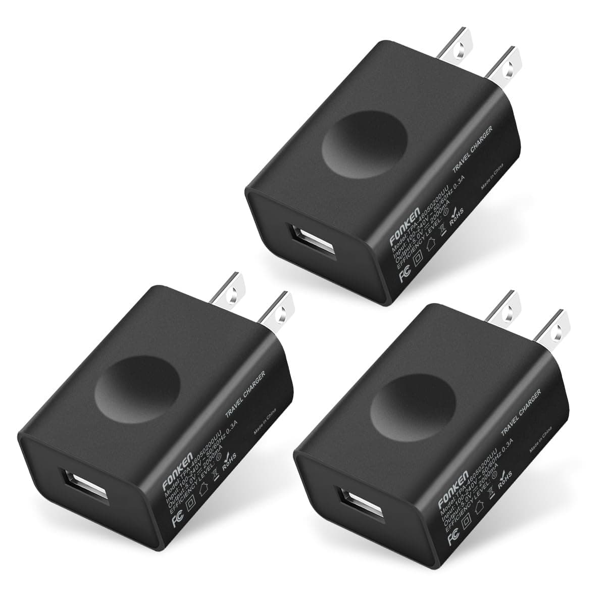FONKEN USB Wall Charger, 3-Pack 5V 2A Power Adapter Universal Travel USB Plug Cell Phone Block Cube Compatible With iPhone, iPad, Google Nexus, Samsung, LG, HTC, Moto, Kindle and More