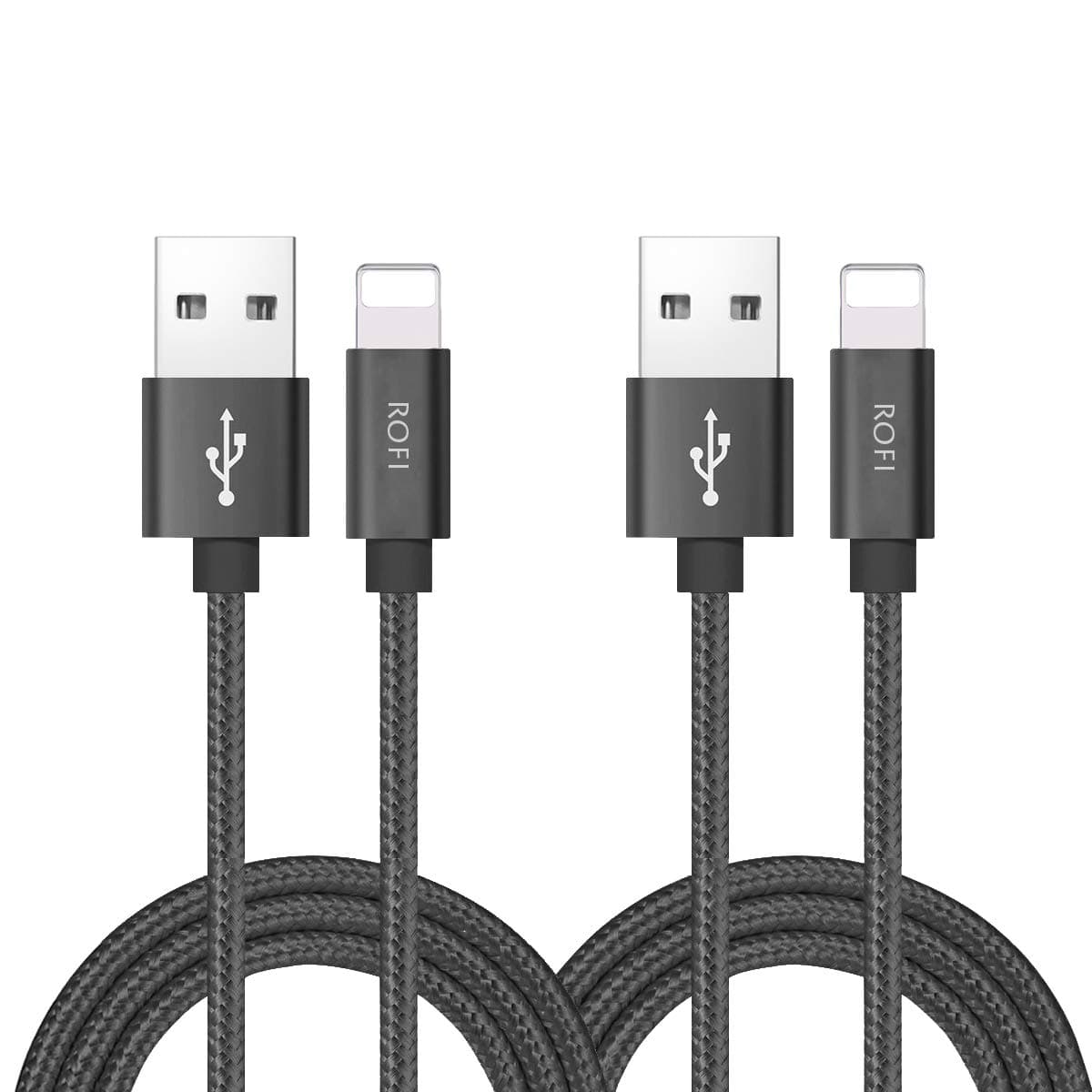 RoFI Compatible Phone Cable, [2Pack] 6FT Nylon Braided Fast Charging USB Cord Replcement for Phone X 8 8 Plus 7 7 Plus 6s 6s Plus 6 6 Plus 5 5S 5C SE Pad Air Mini and More (2 Pack Grey, 6 FT)