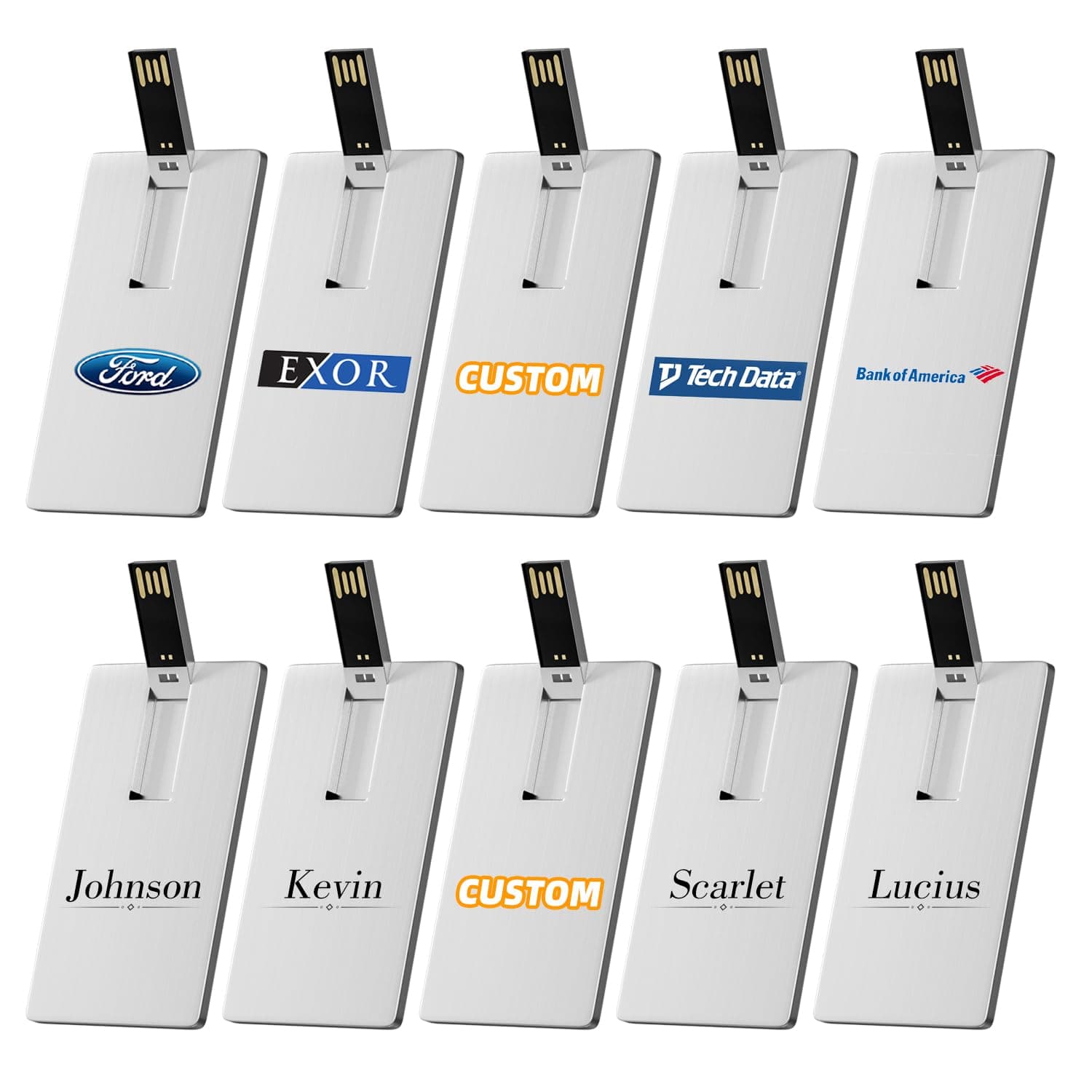 Bilious Custom Personalized USB Flash Drive 100 Pack 4GB/8GB/16GB/32GB/64GB/128GB/256GB, Metal Credit Card Bank Card Shaped Thumb Drive, Waterproof Memory Stick Small Size USB Drive Gift