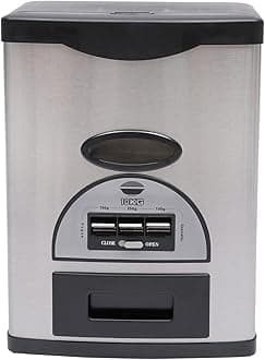 10Kg/22Lb Auto Rice Dispenser, Black Dispenser Three Gears Measuring Rice Storage Container Stainless Steel Rice Organization with Grains Tray Cone-Shaped Funnel Design