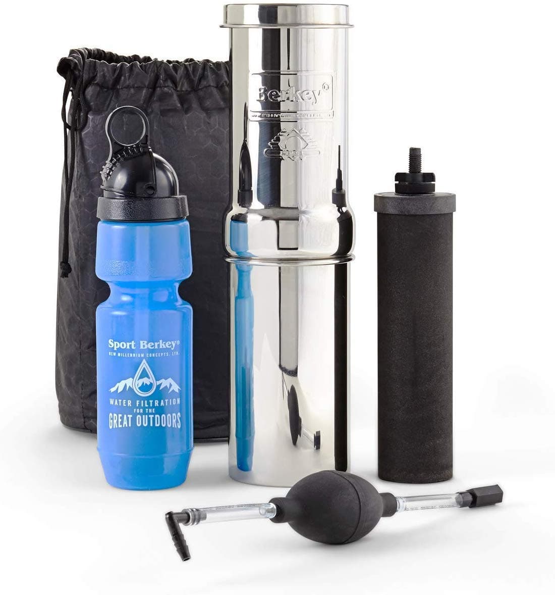 Berkey Go Water Filter Kit with 1 Qt. Gravity Fed Water Filter System, Sport Bottle and Black Primer