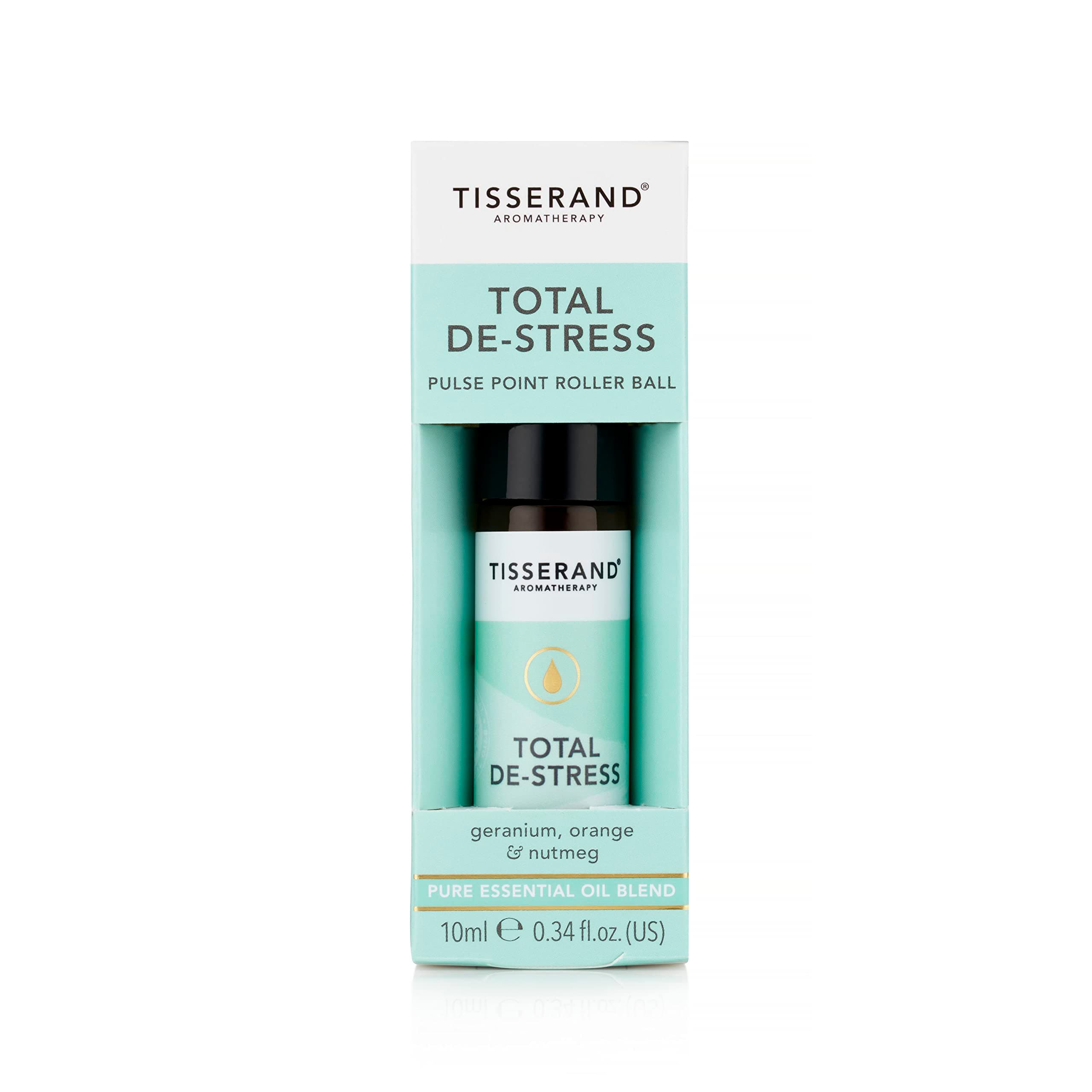 Tisserand - Total De-Stress Pulse Point Roller Ball - 100% Natural Essential Oils for Calm, Relaxation & Anxiety Relief - Easy On-the-Go Aromatherapy Oil, 10ml