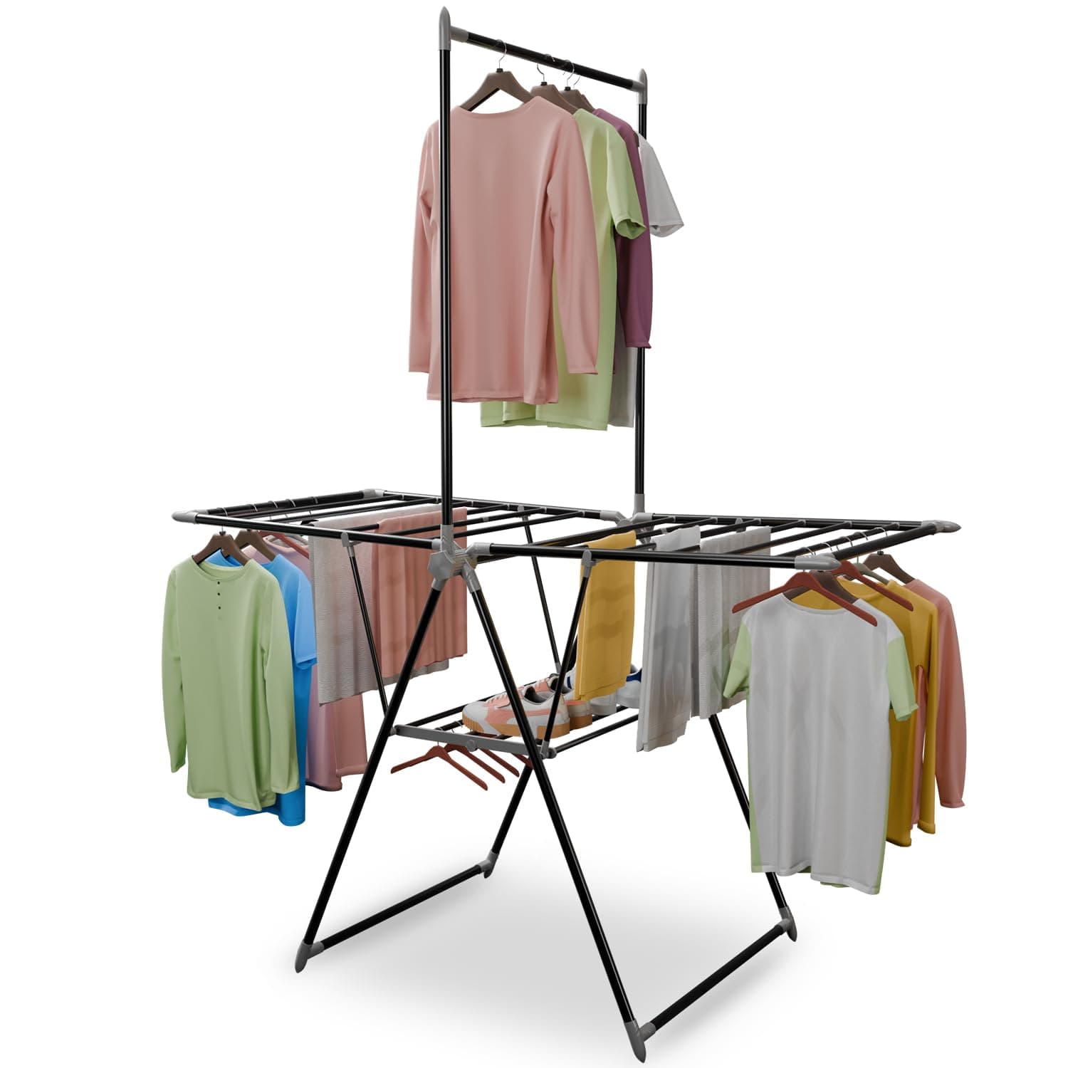Lifelong Clothes Drying Rack – Foldable Hanging Stand with Height Adjustable Wings | 55 Feet Drying Length | Portable & Easy to Store Laundry Rack for Balcony | Carbon Steel Hanger