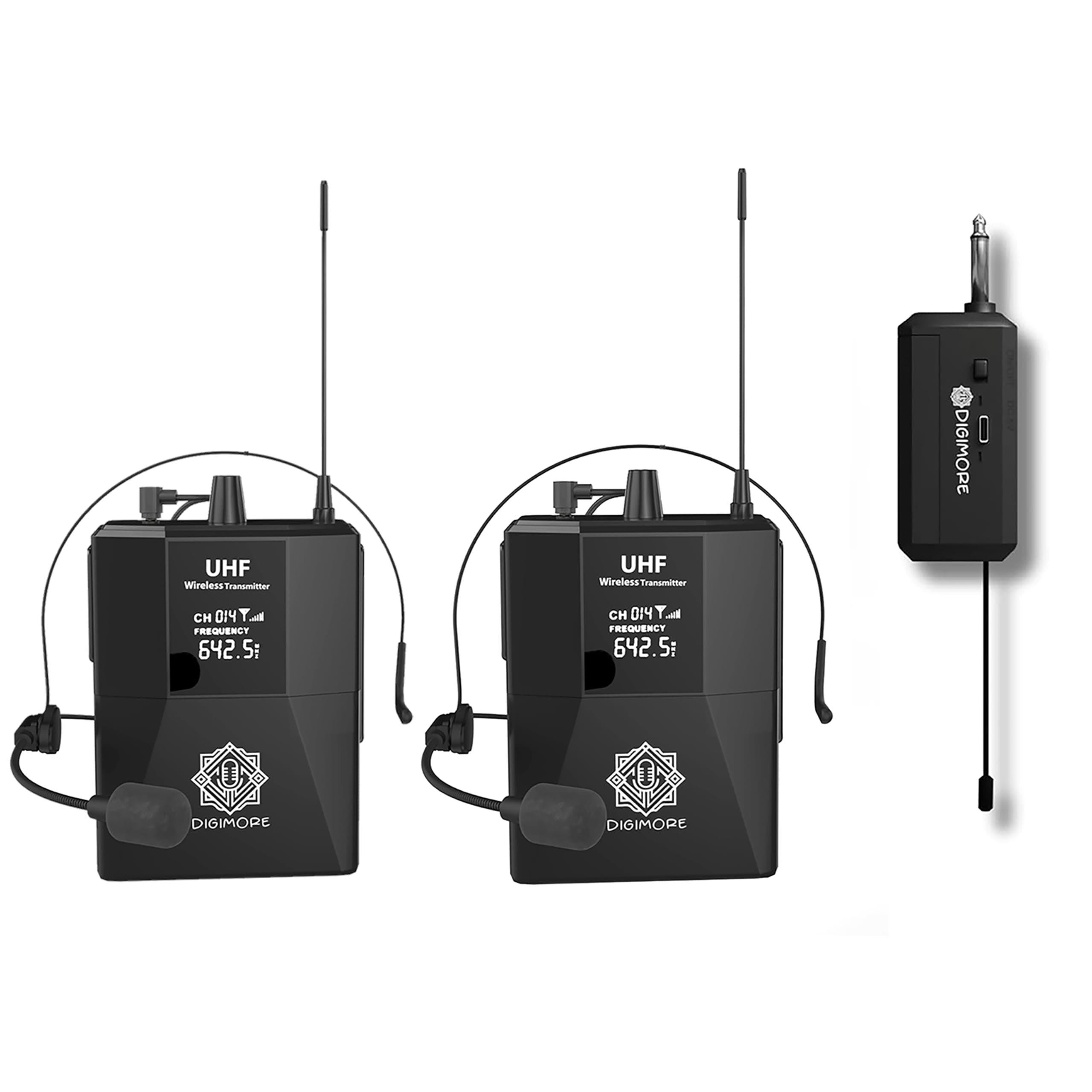 UHF Dual Wireless Microphone - Portable Cordless Microphone Set with Headset Mic, Bodypack Transmitter, Receiver Karaoke, Conference, (D-351)