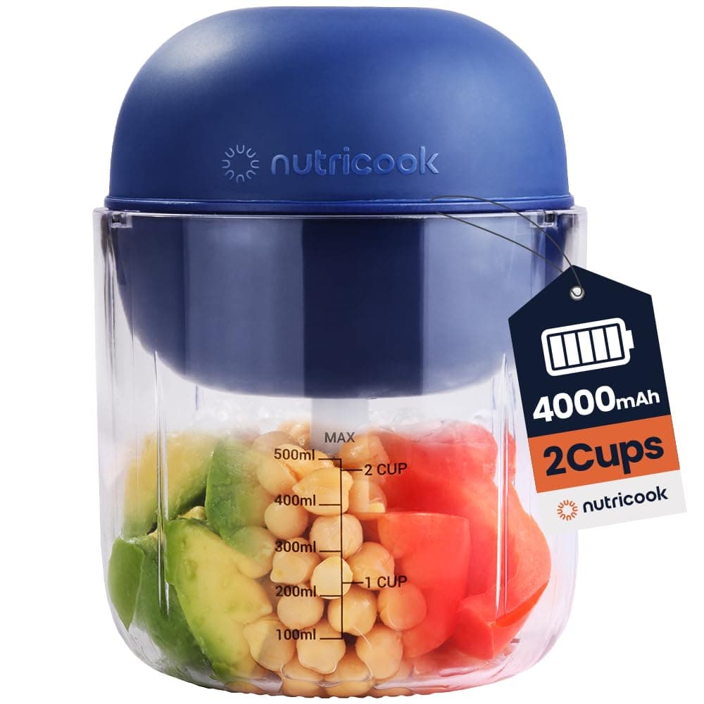 Choppi Cordless Electric Vegetable Chopper & Mini Food Processor for Dicing, Shredding, Mincing, and Puree, Portable and Rechargeable, 2-Cup, 500 mL, 4000 mAh Battery, Blue