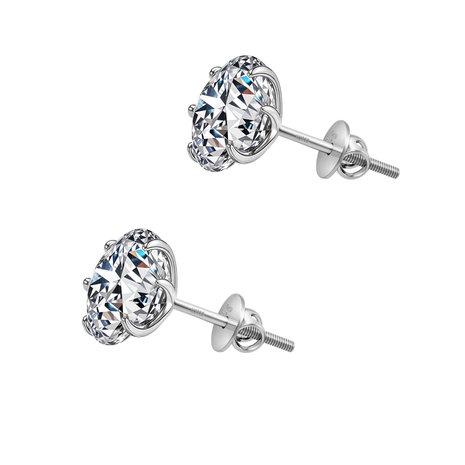 HIGHSPARK 925 Silver Solitaire Screwback Stud Earrings | 92.5 Sterling Silver & Round Brilliant Cubic Zirconia Tops for Men Women