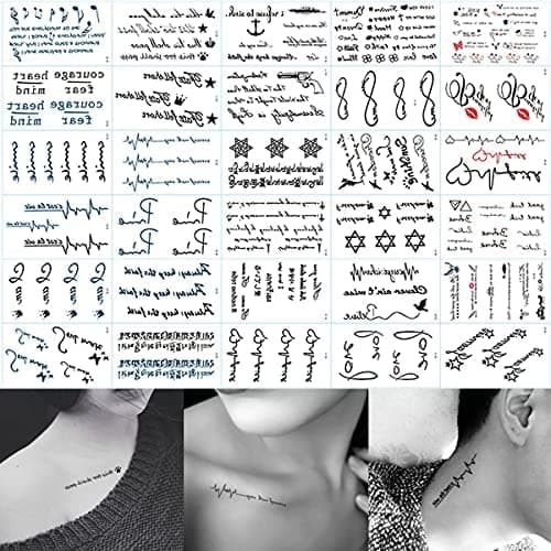 30 Pcs Temporary Tattoos Words Lines Pattern Body Sticker Hand Neck Wrist Art Decoration for Kids Adults Men and Women