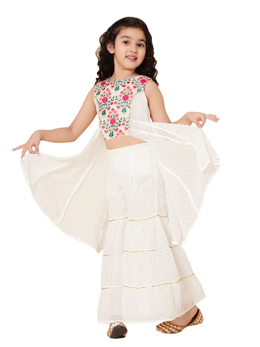 A.T.U.N. (ALL THINGS UBER NICE)Girl's Polyester Embroiderey Sleeveless Kurta and Sharara Set | Traditional Ethnic Wear Clothing Set for Festival and Special Occasions