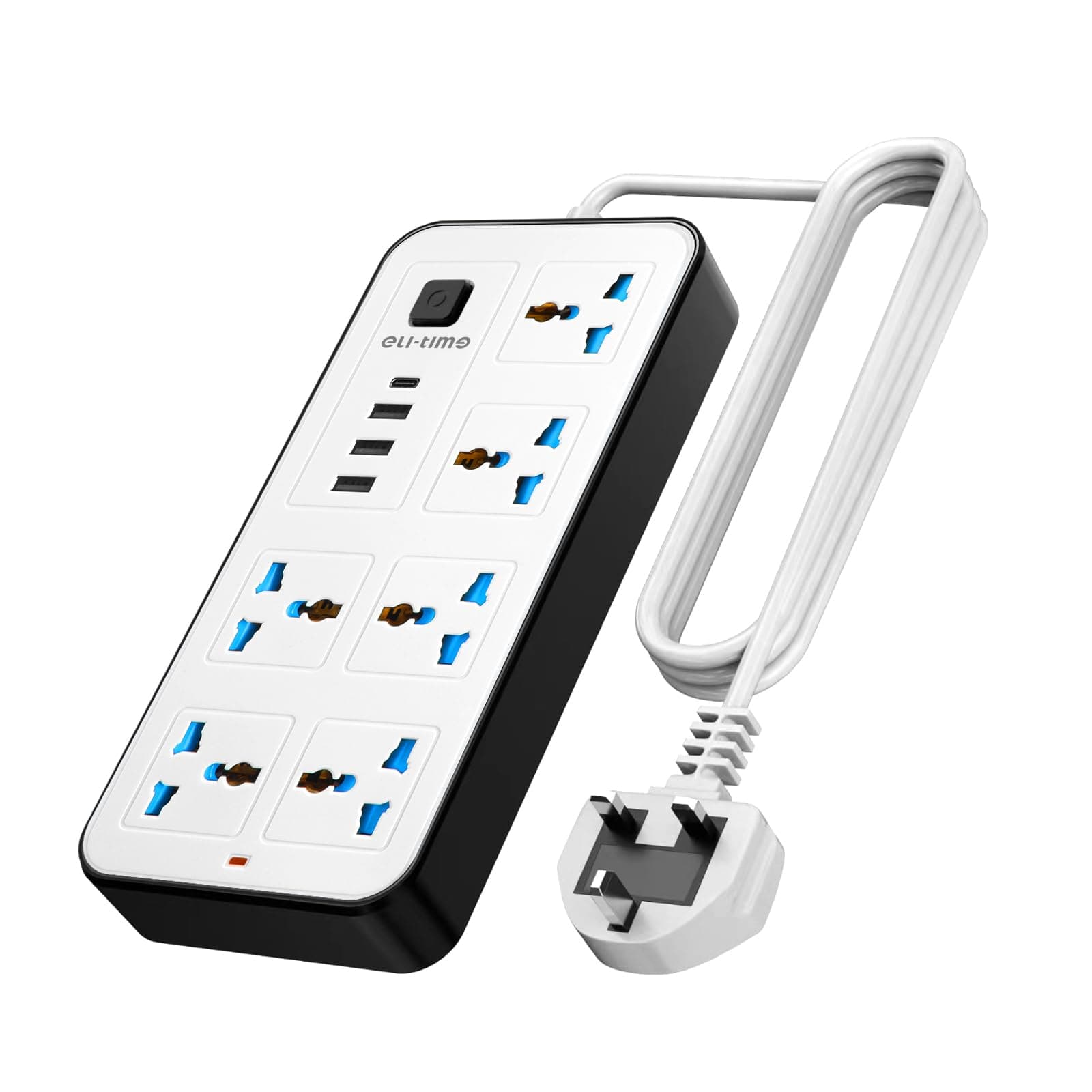 Universal Extension Lead with Multiple Function, UK 3 Pin Socket Outlet with 6 Gang | 3 USB Port | 1 Type-C Port,2M Electric Socket Mains Strip for Home,Kitchen,and Office (White)