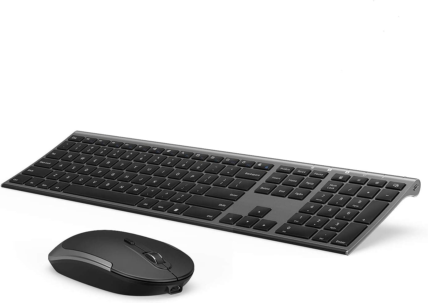 Wireless Keyboard and Mouse, Vive Comb 2.4GHz Rechargeable Compact Whisper-Quiet Full-Size Keyboard and Mouse Combo˜with Nano USB Receiver for Windows, Laptop, PC, Notebook-Dark Gray
