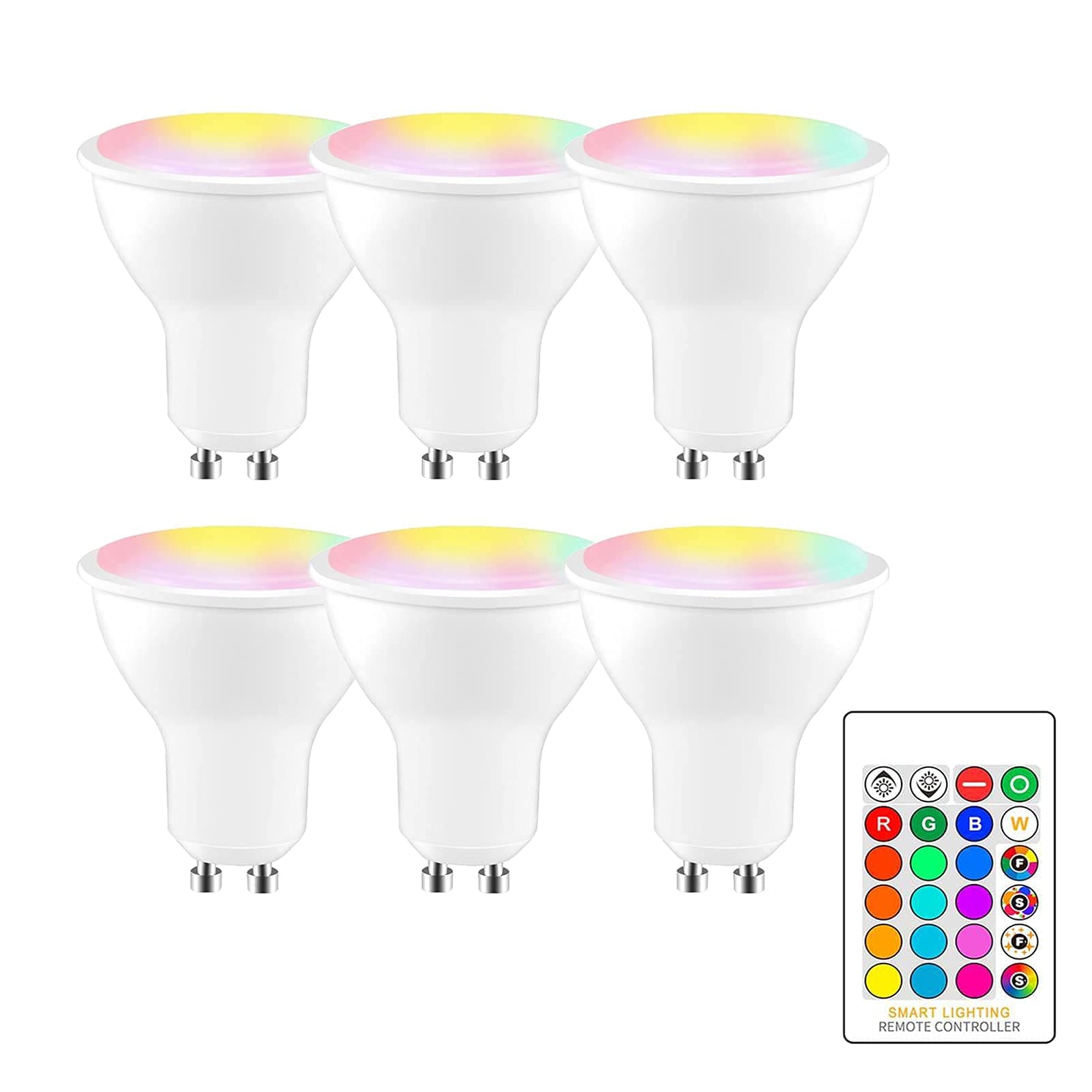 6 Pack GU10 LED Bulbs， 5W Dimmable Colour Changing Spot Light Bulb with Remote， 90° Beam Angle for Home Decoration Bar Party Mood Lighting Light bulb