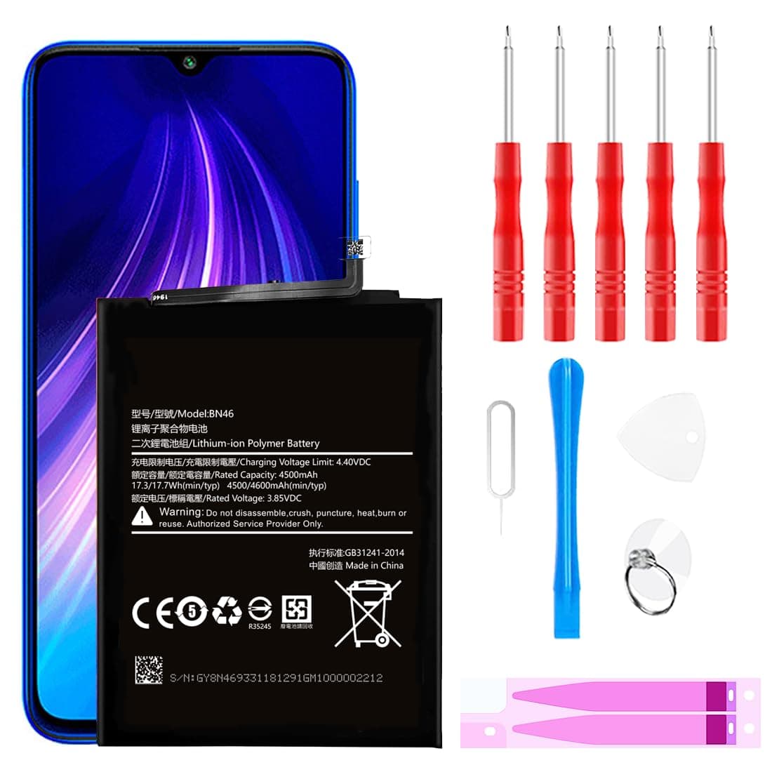 BN46 Battery,Higher Capacity Replacement Battery for Xiaomi Redmi Note 8 with Repair Tool Kit