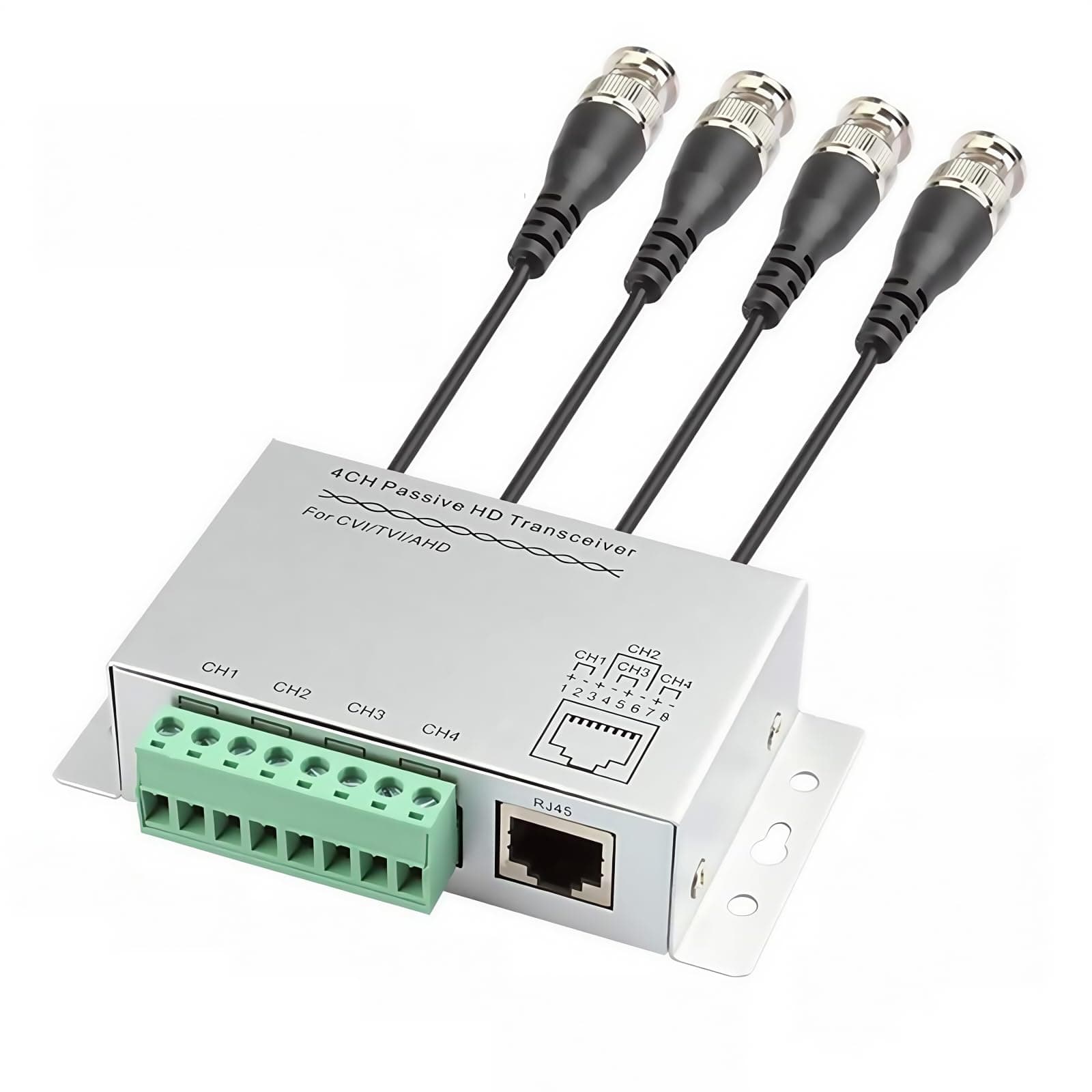 4-CH Passive HD Video Balun Transceiver with BNC Cable - BNC to Cat5/6 RJ45 Converter for 720P/1080P HD-CVI/TVI/AHD CCTV Cameras, 1000ft Transmission