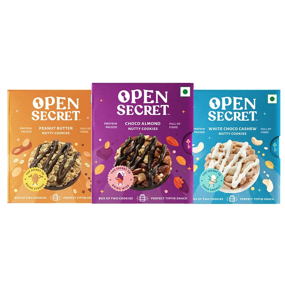 Open Secret Cookies Biscuits Combo Pack Box | Peanut Butter Choco Almond Cashew Dry Fruit Healthy Snacks| Assorted Cookies | Unjunked Diet Biscuits | Gift Pack | (Pack of 24 Cookies)