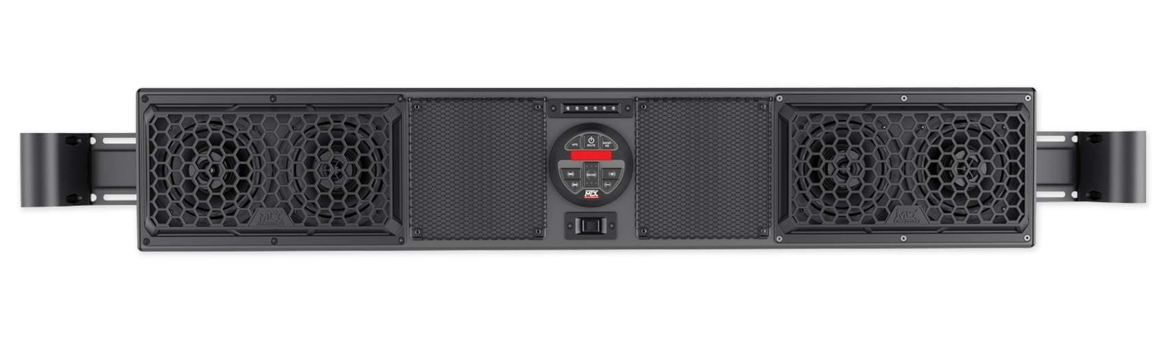 MTX Bluetooth 4-Speaker Overhead UTV Audio Sound Bar System, Mud Series MUDSYS46 - Outdoor Off-Road Wireless Roll Cage Stereo & Radio with Aux Input