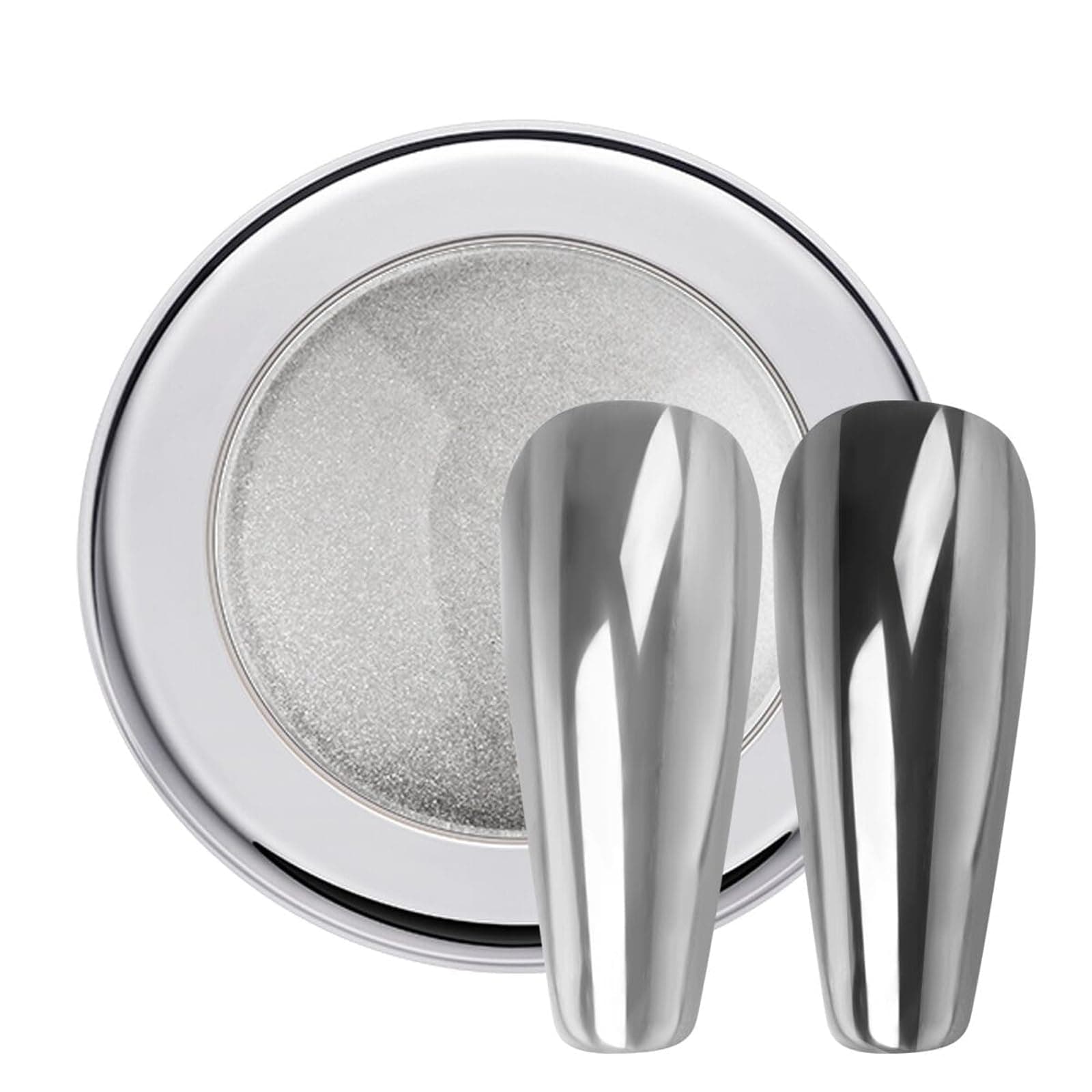 PrettyDiva Chrome Nail Powder - Silver Mirror Effect, Highlight Metallic Chrome Powder for Nail Art