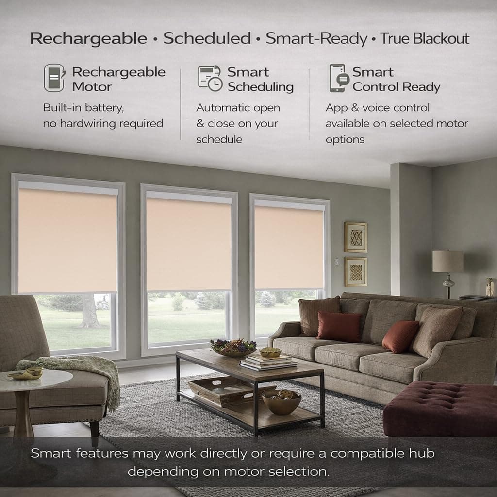 ZSHINE Motorized Blackout Window Blinds Customize Width (23-95 Inches) Remote Control Wireless and Rechargeable Roller Shades Blinds for Windows, Home, Office, Hotel, Club, Restaurant(82010T)