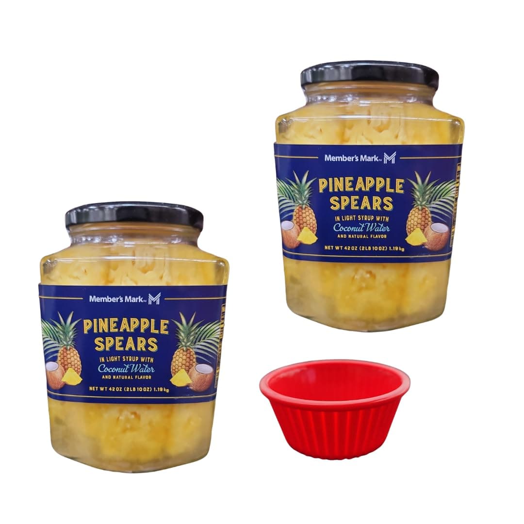 KING BUY BOX 1 PCS cup Bundle with Pineapple Spears in Light Syrup with Coconut Water (2 PACK of 42 Ounce). compatible with Members Mark