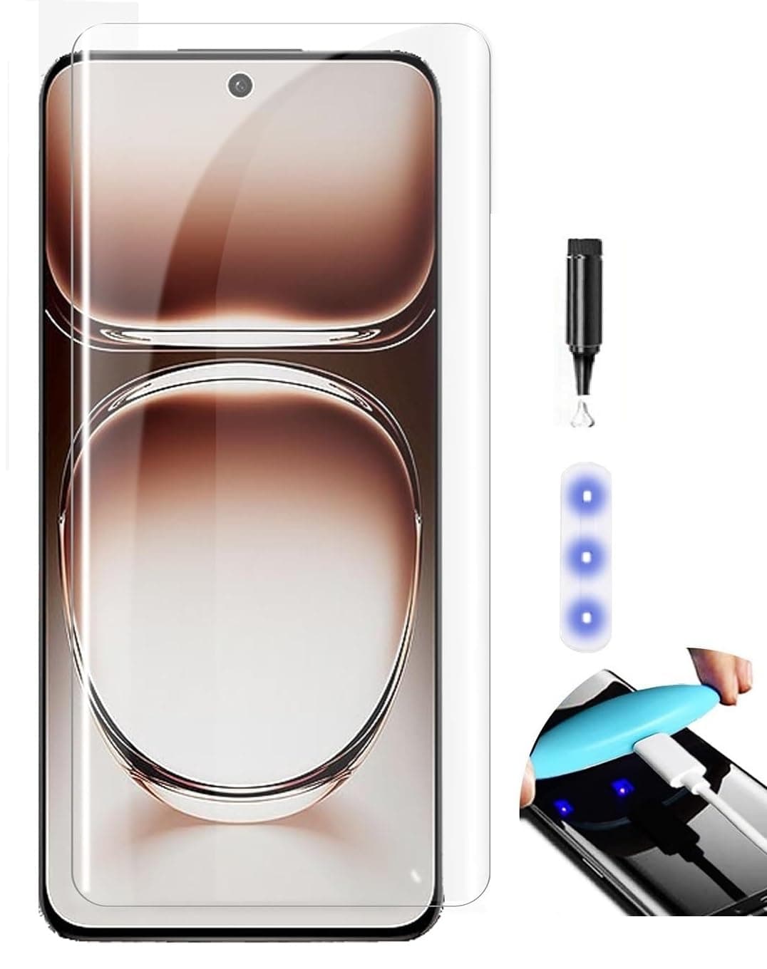 NISHTECH Advanced HD+ Curved UV Tempered Glass Screen Protector Designed for Oppo Reno 12 Pro 5G || Full Screen Protector with Easy Installation Kit (Anti-Scratch)