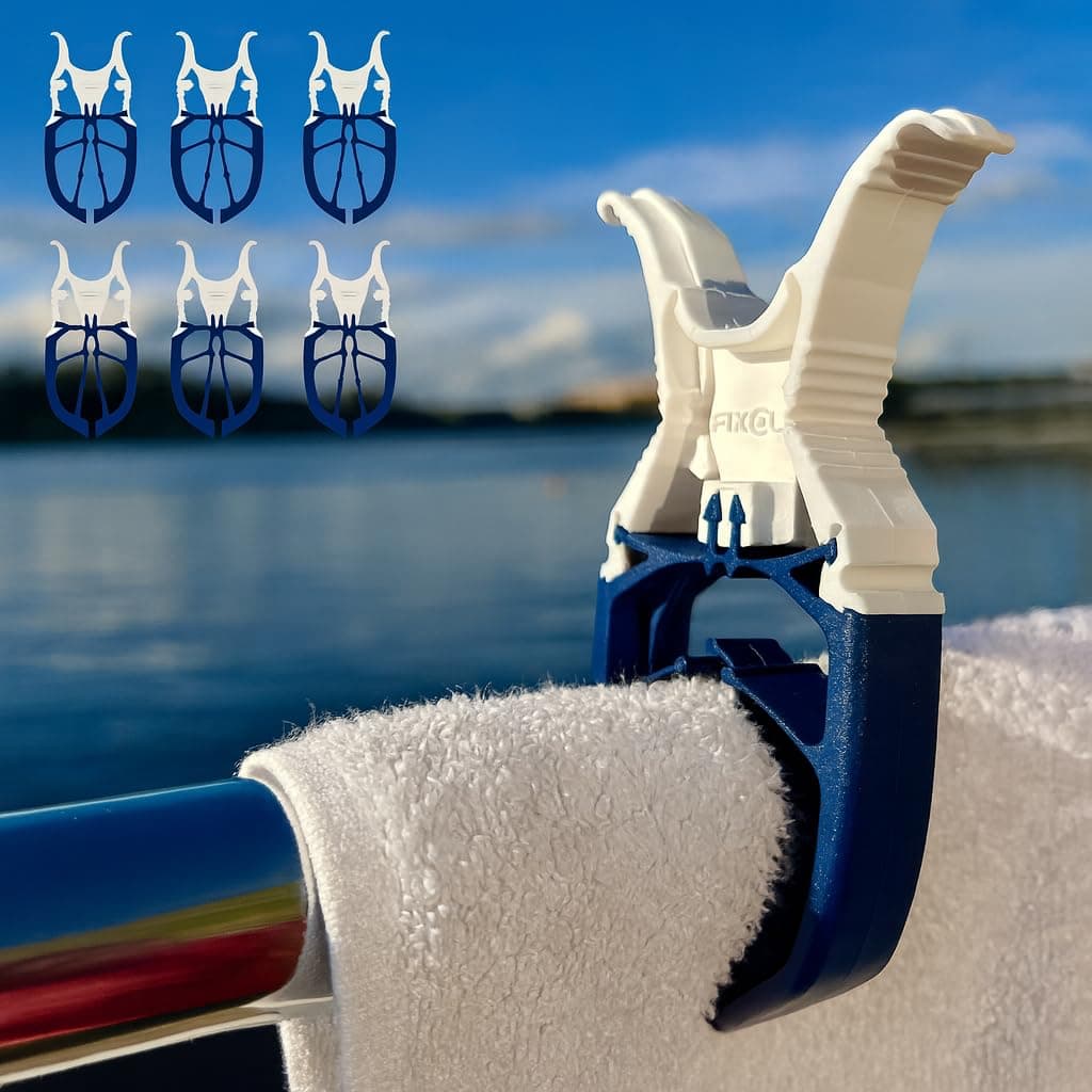 Navy Blue 6-Pack - Storm Proof & Lockable Clothespin - Large Clips fit Lines & Rails - Multi-Purpose Towel Clips for Boat Accessories, Chairs, RV, Camping, Fishing, Stroller, Balcony, Tarps