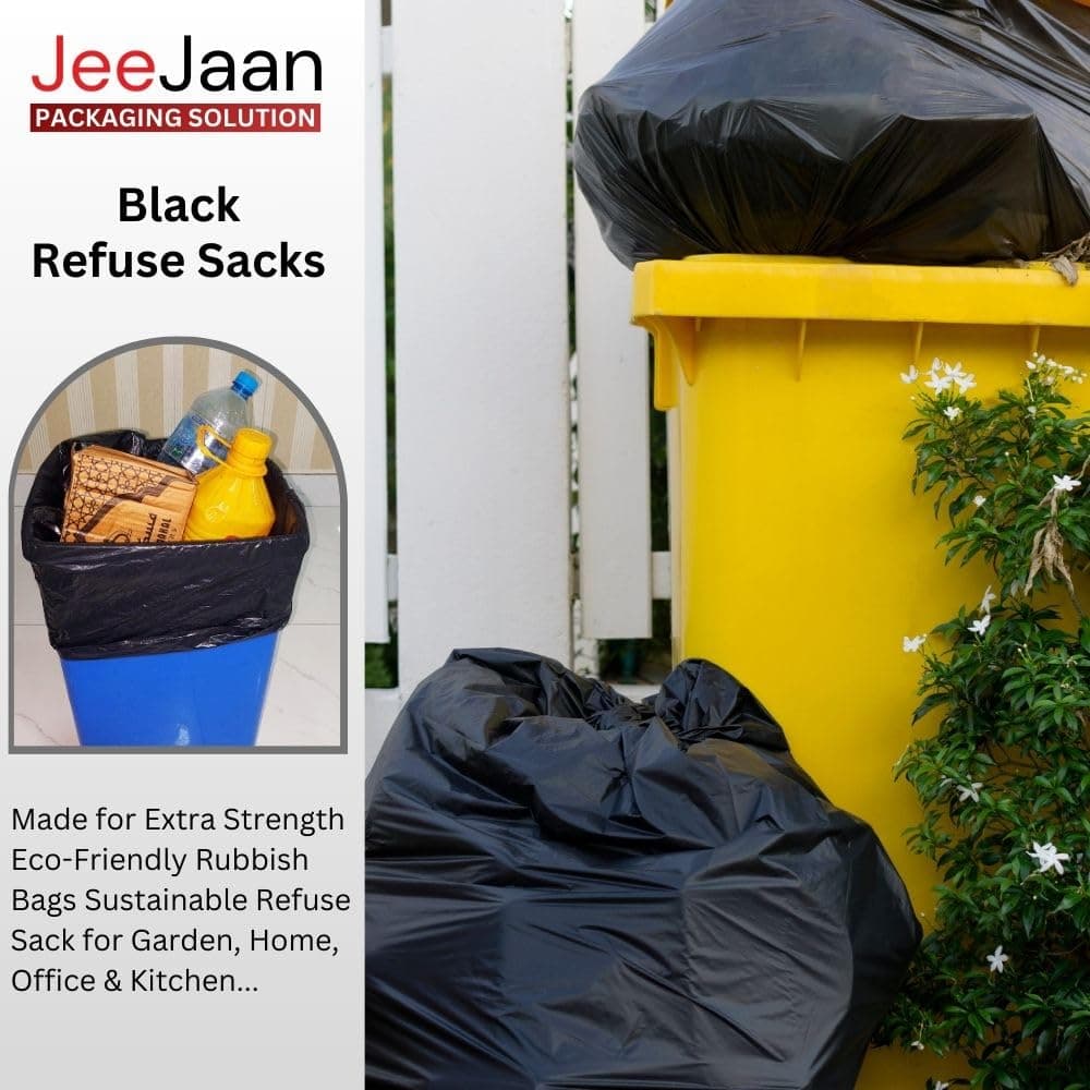 JeeJaan® 50 Quality 70L Strong & Secure, Refuse Sacks, Bin Bags, Bin Liners, Flat Top, Recycled, Tear Resistant, 30 μm, Perfect for Everyday Use, Household, Office, Kitchen & Caterers