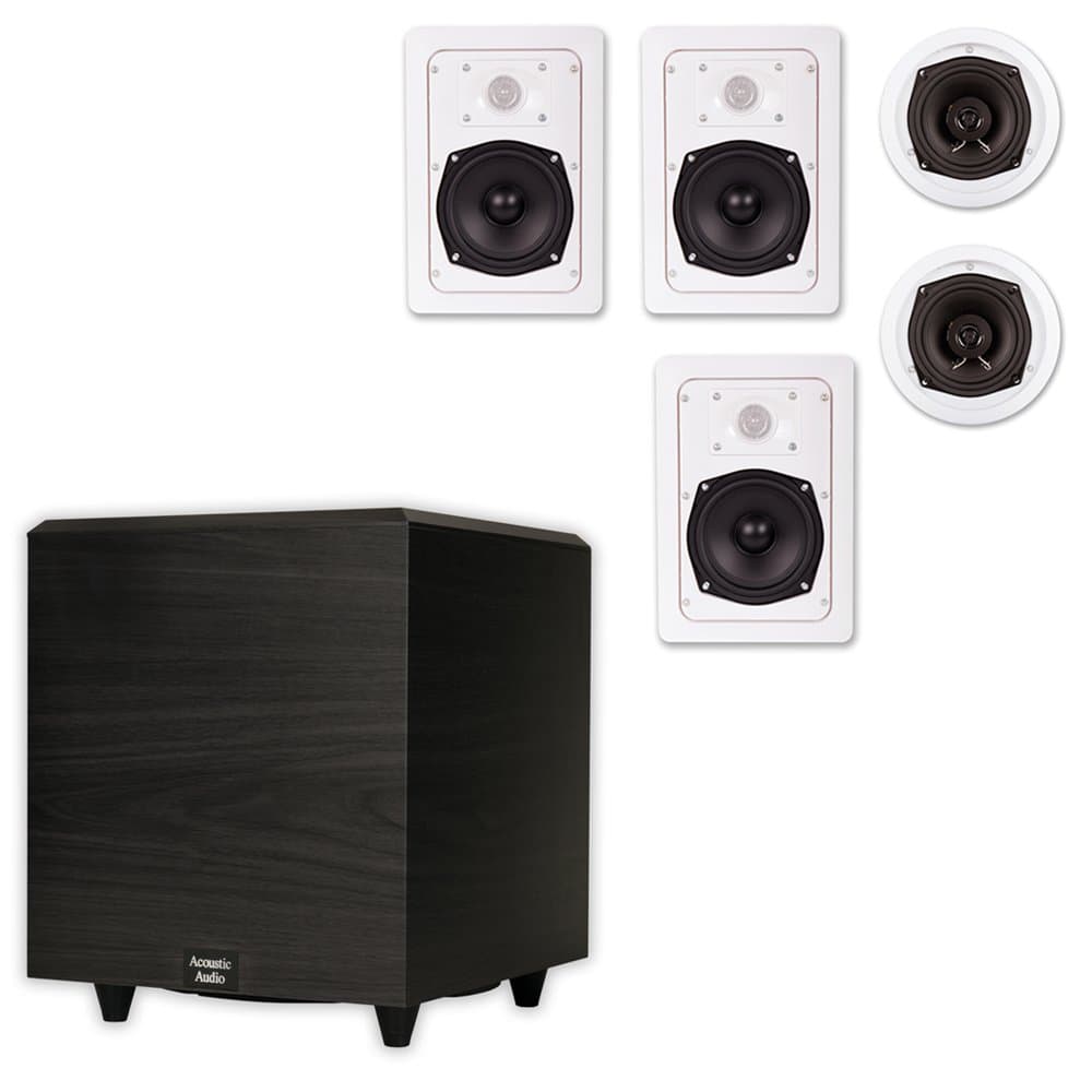 Acoustic Audio 5.1 Speaker System Flush Mount 5 Speaker Set and 10" Powered Sub