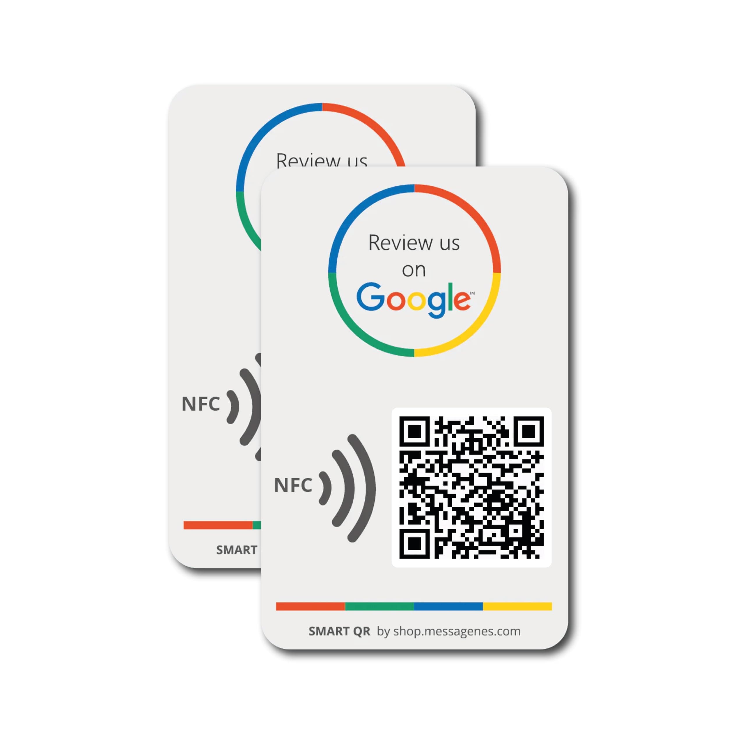 MESSAGENES | Review Us on Google QR Code Stickers | Reusable Smart QR Code and NFC | Pack 2 NFC Card Size Sticker Units | Easy Reviews | Modify Link Whenever You Want | Google Decal for Business
