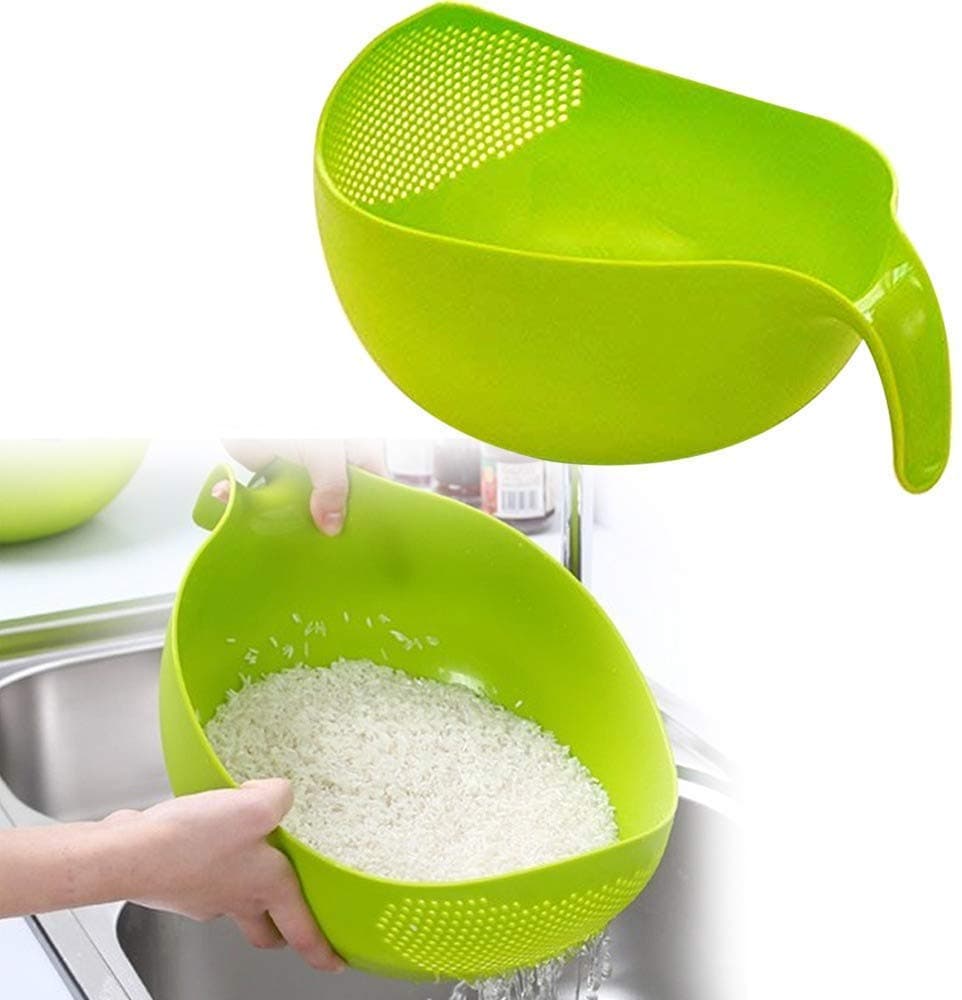 Khandekar Plastic Rice Strainer Bowl with Handle, Kitchen Draining Colanders for Cleaning Vegetables, Fruits, Pasta.