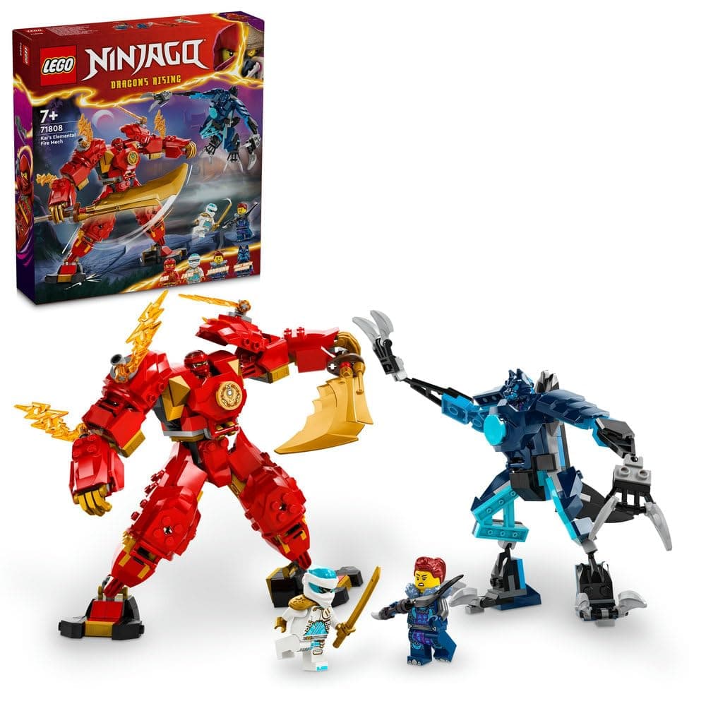 LEGO NINJAGO Kai’s Elemental Fire Mech, Action Figure Building Set from Dragons Rising, Ninja Toy for 7 Plus Year Old Boys & Girls with Kai and Zane Character Minifigures, Ramadan Gift Idea 71808