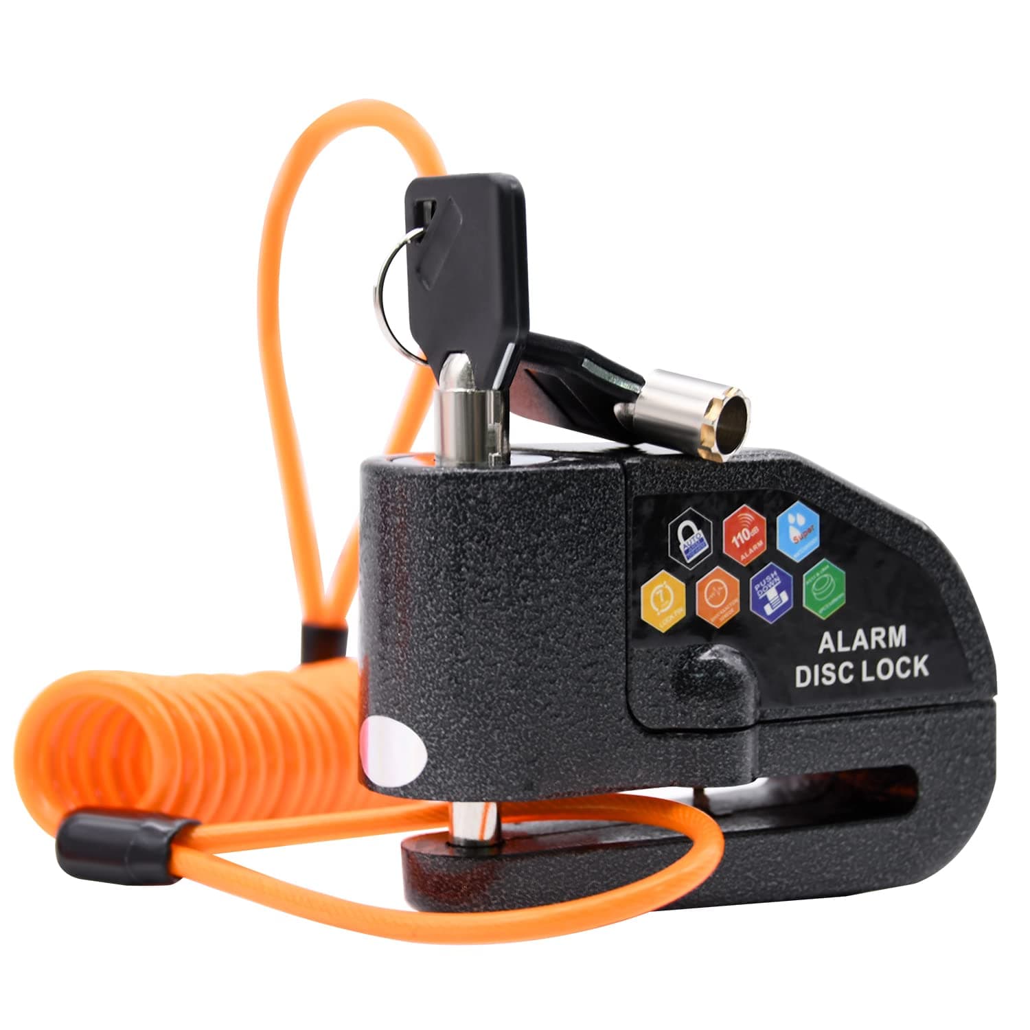 RUBY.Q Alarm Disc Lock Set, 1pcs/2pcs Brake Lock, Anti-Theft Waterproof 110 dB 7mm Pin 5ft Reminder Cable for Motorcycles Bike Scooter Carry Pouch (1pcs Black)