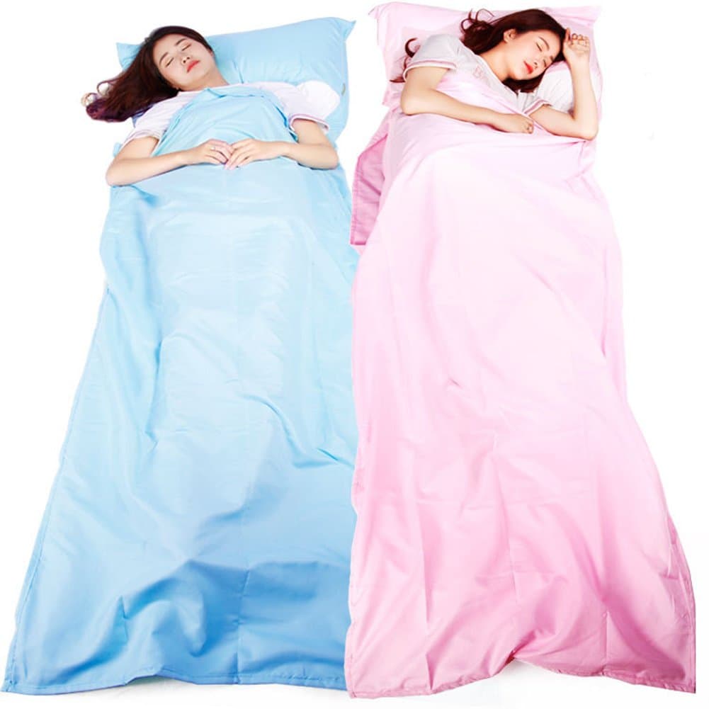 Sleeping Bag Liner, Durable and Super Soft Camping Sleep Sheet Ideal for Travel Hotel, Business Trip, Camping with Pillow Pockets-Pink