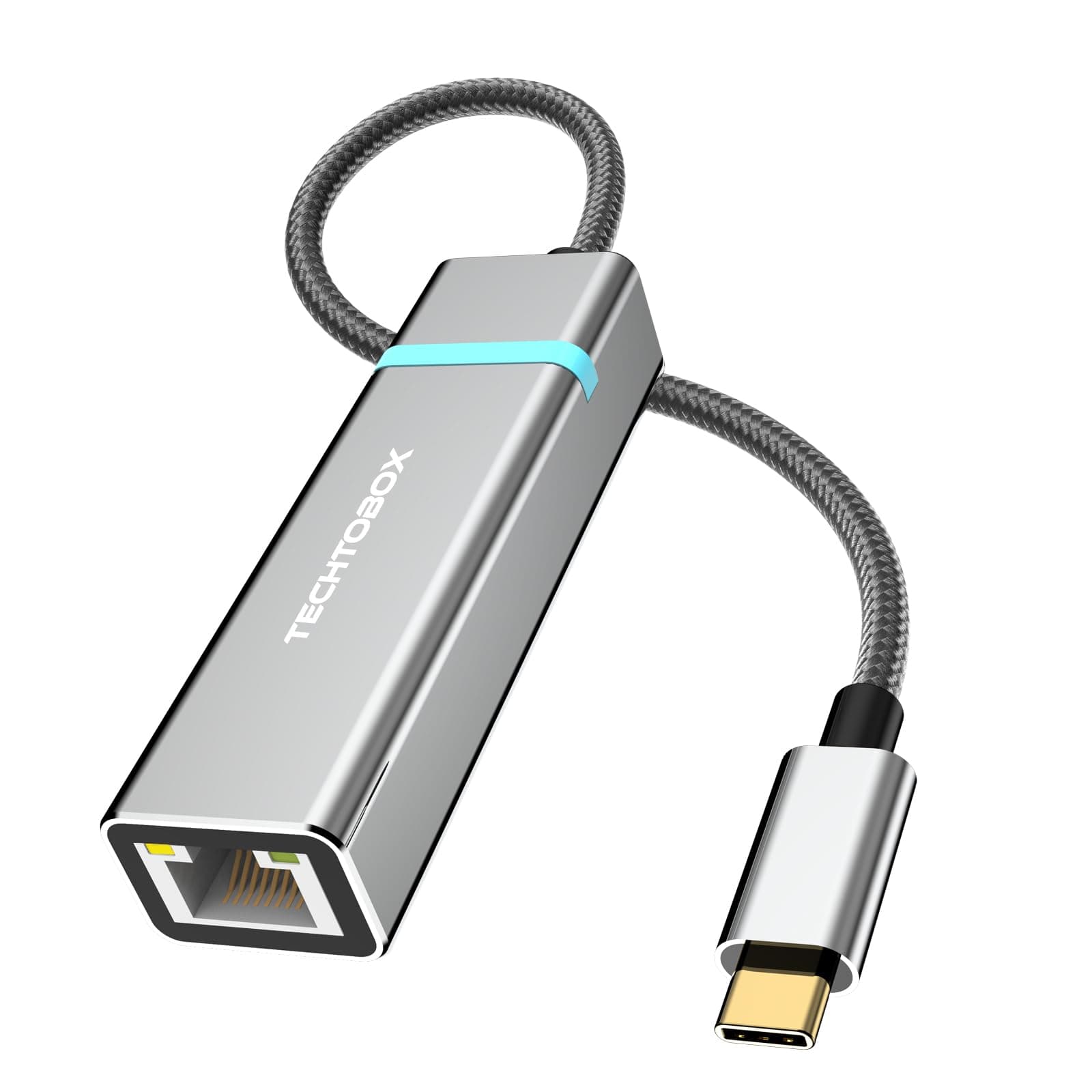 TECHTOBOX USB C to Ethernet Adapter 2.5 Gbps,High-Speed Type C Network Adapter 2.5G (Thunderbolt 4/3 Compatible),Aluminum Protable USB 4 to RJ45 Adapter for MacBook Pro/Air,Laptop,iPad Pro,iPhone 15