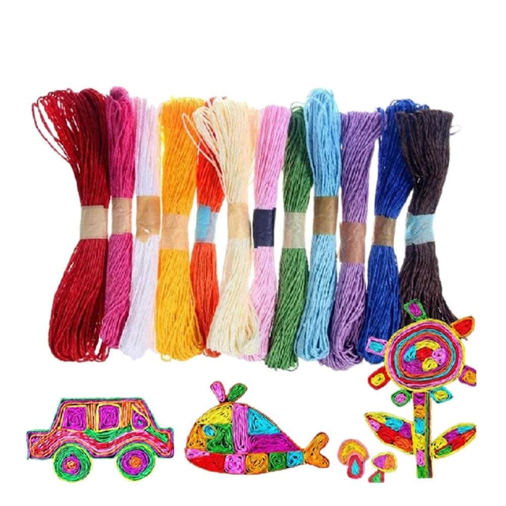 Hobby Tek Multicolour Twisted Paper Threads Raffia Rope for DIY Art and Craft Projects and Decoration (Set of 12 Roll of 20 m Each)