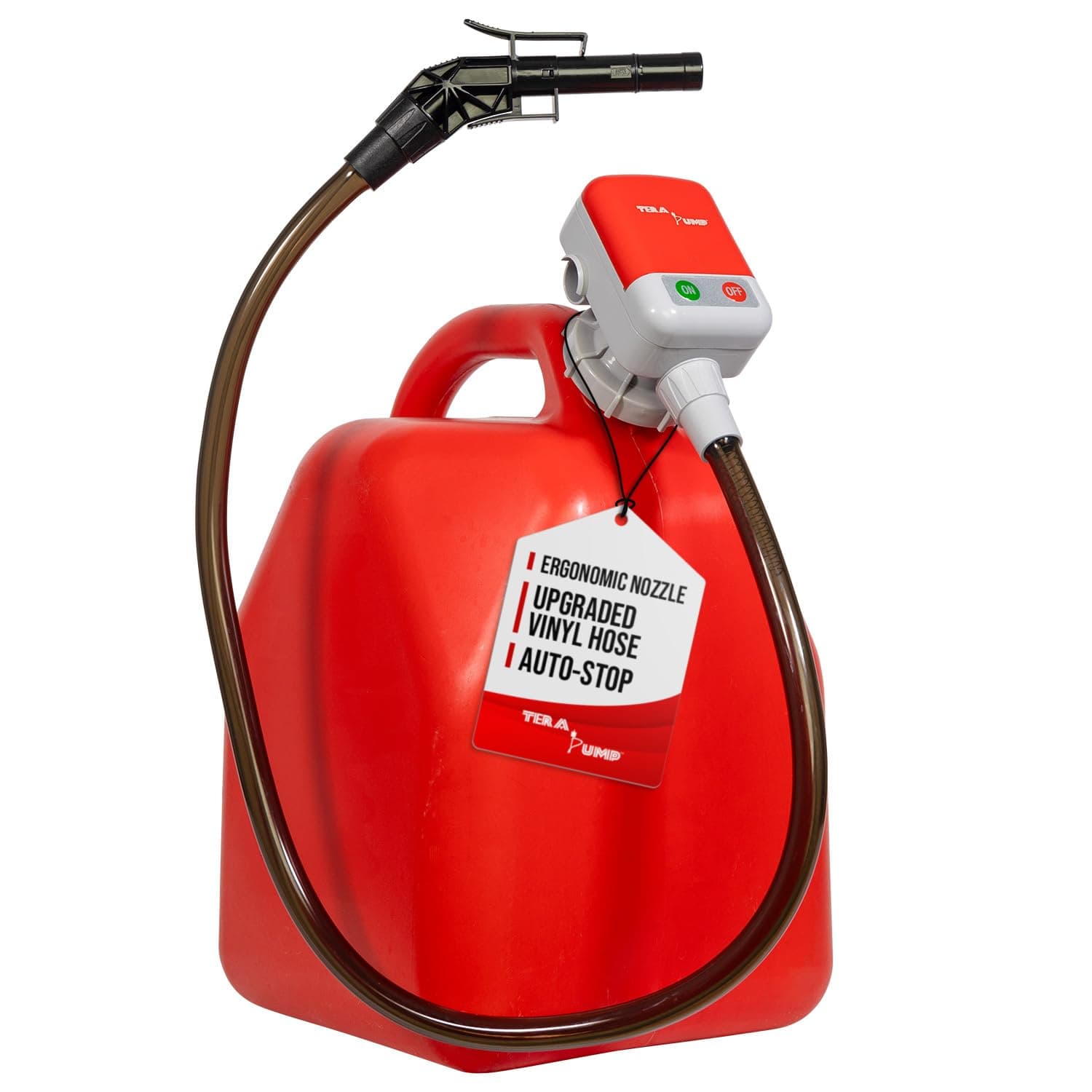 TERA PUMP 4th Gen. TRFA01 Fuel Pump Transfer Pump (2.4 GPM), Never Lift Heavy Gas Cans again/No-Spill Advanced Patented Auto-Stop Sensor for E85 E15 Gas Diesel with 3.25 ft outtake Hose