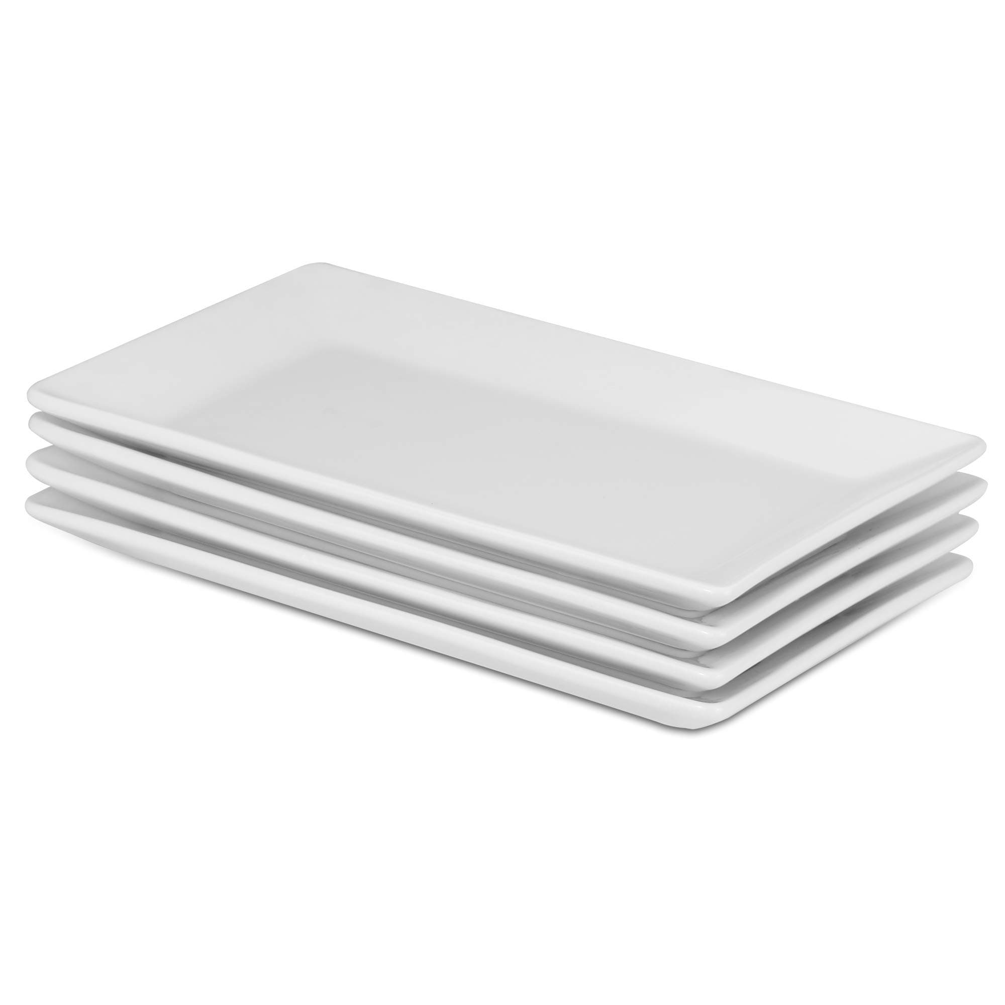 Porcelain Serving Platters – Set of 4 White Rectangular Plates | Large Serving Trays for Buffets, Appetizers, Dessert, Snacks & Party Food | Microwave & Dishwasher Safe | M&W