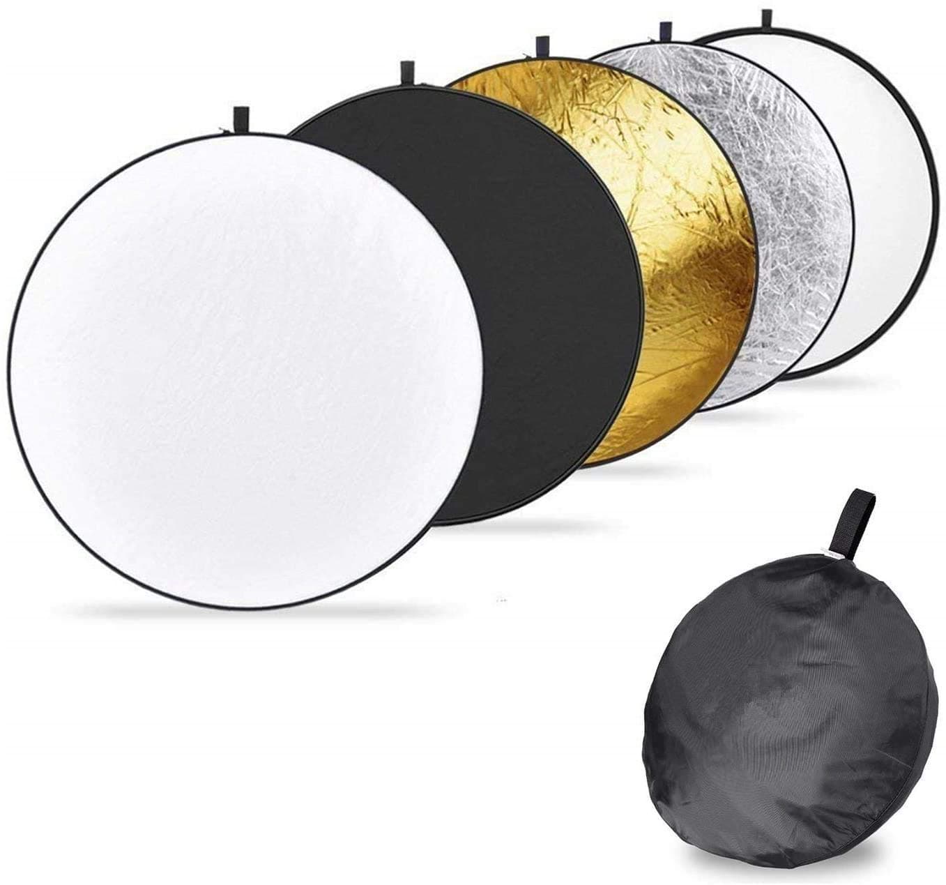 43 Inch/110 Centimeter 5-in-1 Collapsible Multi-Disc Light Reflector with Bag - Silver, Gold, White, Black & Translucent for Studio & Outdoor Photography