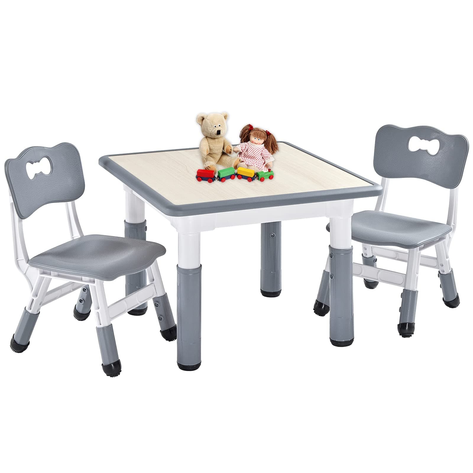 FUNLIO Kids Table and 2 Chairs Set, Height Adjustable for Ages 3-8, Easy to Wipe, Arts & Crafts Table, for Classrooms/Daycares/Homes, CPC & CE Approved - Gray