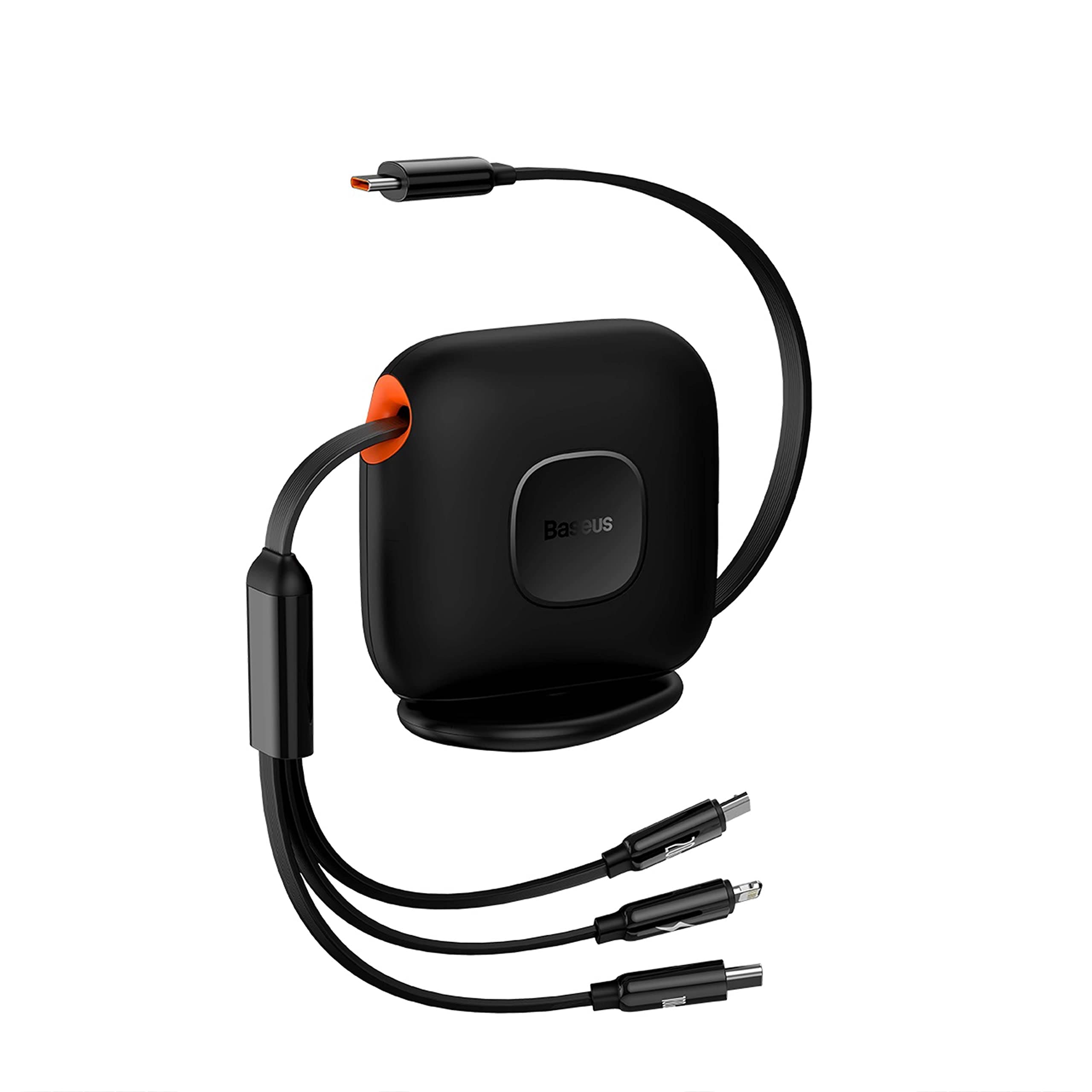 Baseus (3-in-1) 100W Charging Cable, Retractable Multi Charging Desktop Organizer Cable from USB C to Lightning, Type C, Micro Port for iPhone 15 Pro Max, iPad, Macbook, Samsung S24 Ultra, etc (1.7M)