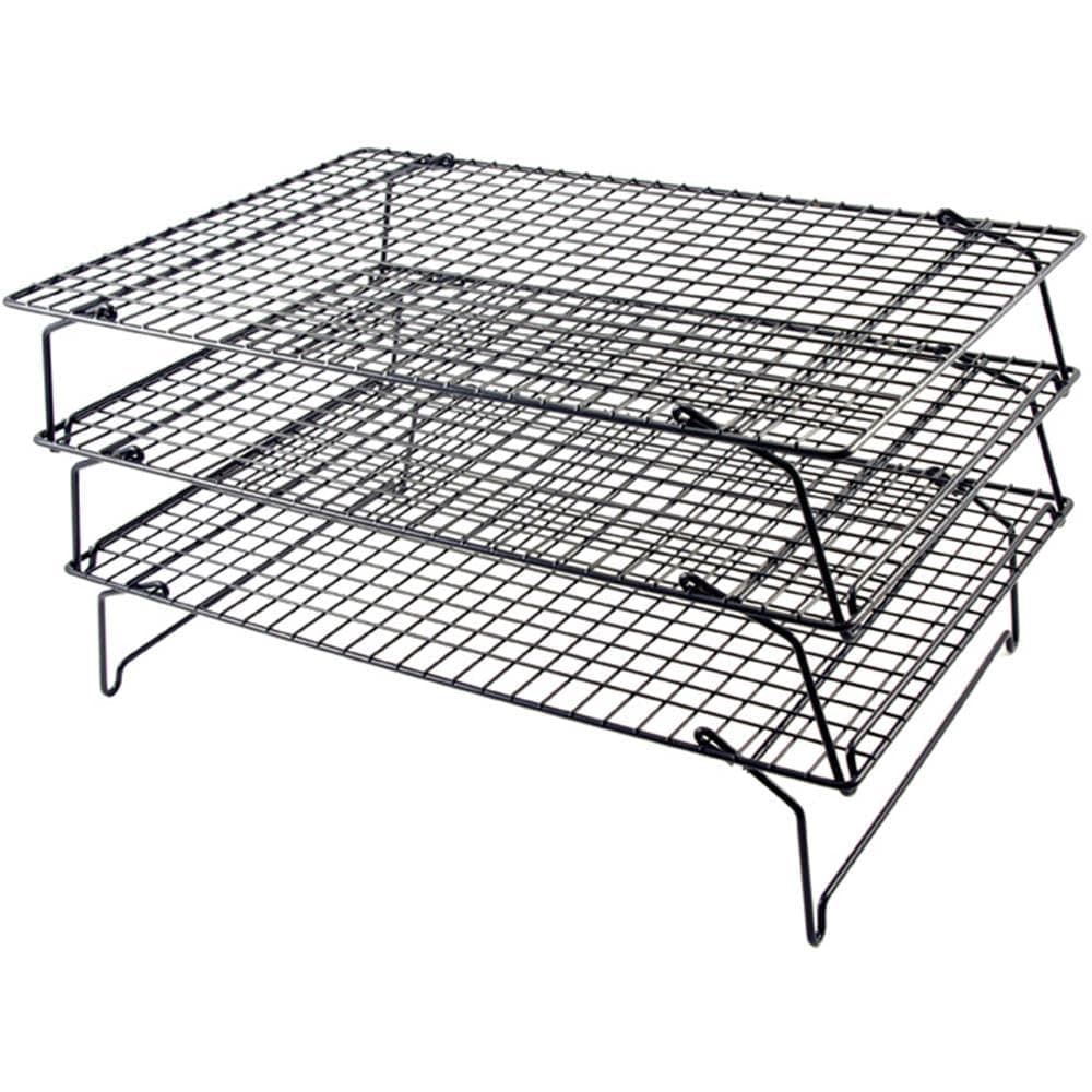 Tala 3 Tier Non-Stick Cooling Rack - Space Saving Collapsible Oven Racks - Cake Cooling Rack for Baking Freshly Baked Muffins, Cookies & Biscuits - Baking Tools & Accessories, 40 x 25cm, Black