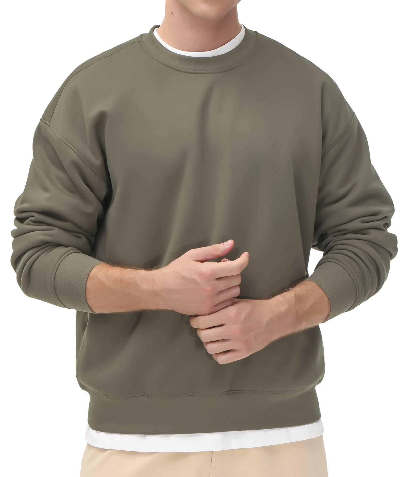 Men's Fleece Crewneck Sweatshirt Thick Loose fit Soft Basic Pullover Sweatshirt