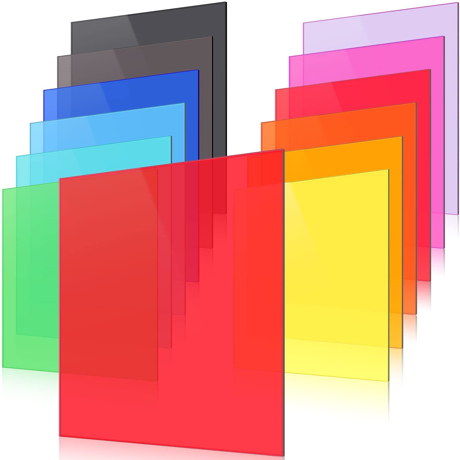 Macarrie 12 Pcs Colored Acrylic Sheets 1/8 Inch Thick Translucent Colored Acrylic Sheets for Laser Cutting Colorful Plastic Panel for Glass DIY (Multicolor,8 x 8 Inch)