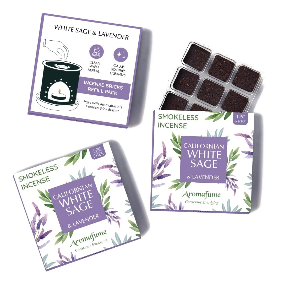 White Sage & Lavender Incense bricks (3 x 9 Bricks each) by Aromafume - Salvia Apiana & Lavender Extracts. Deepens Relaxation, Grounding, and Protection. Low Smoke, Non Toxic | Refill Pack