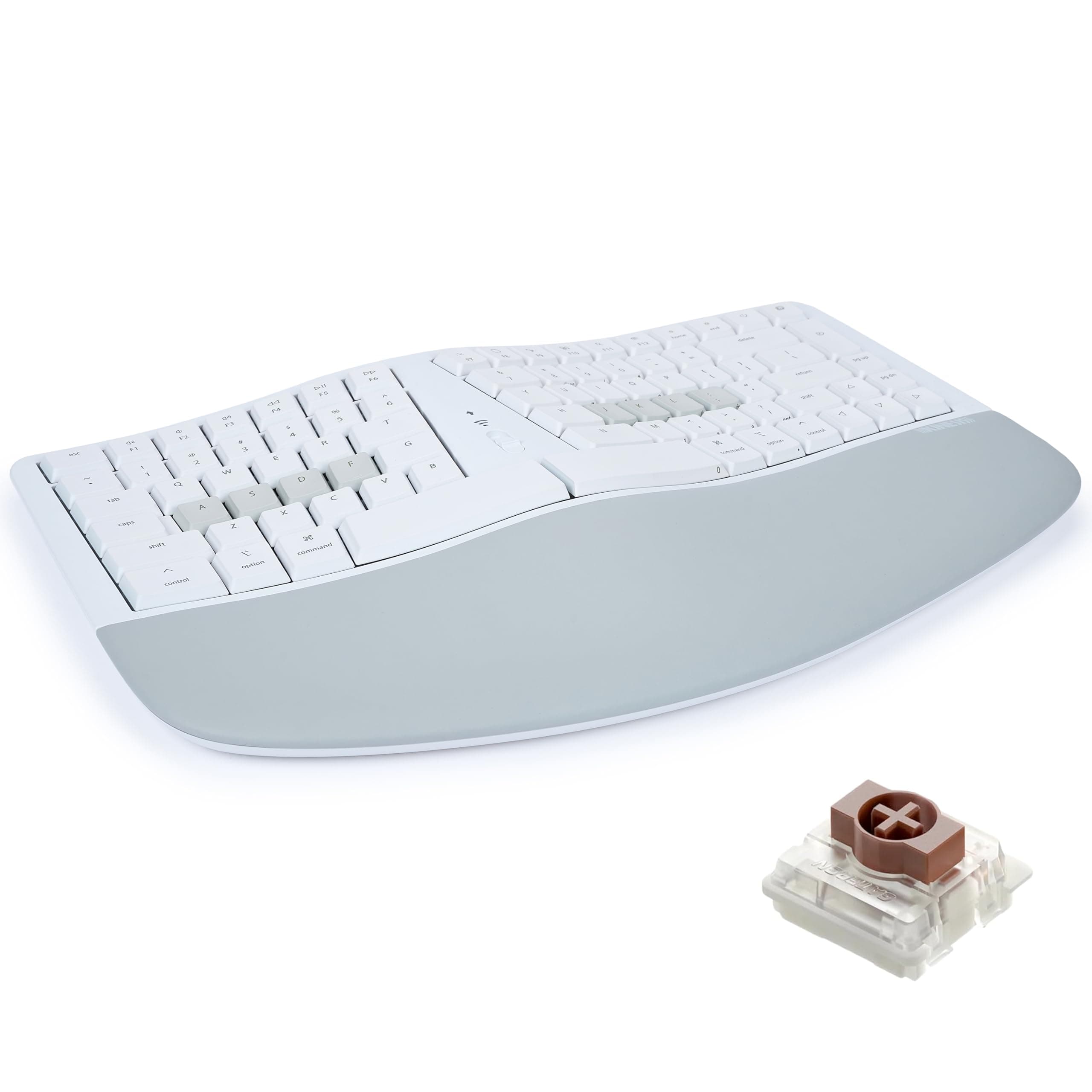 KINESIS mWave Ergonomic Keyboard for Mac (White) | Mechanical Switches | Bluetooth & USB | Programmable | Backlit | macOS Modifiers & Hotkeys