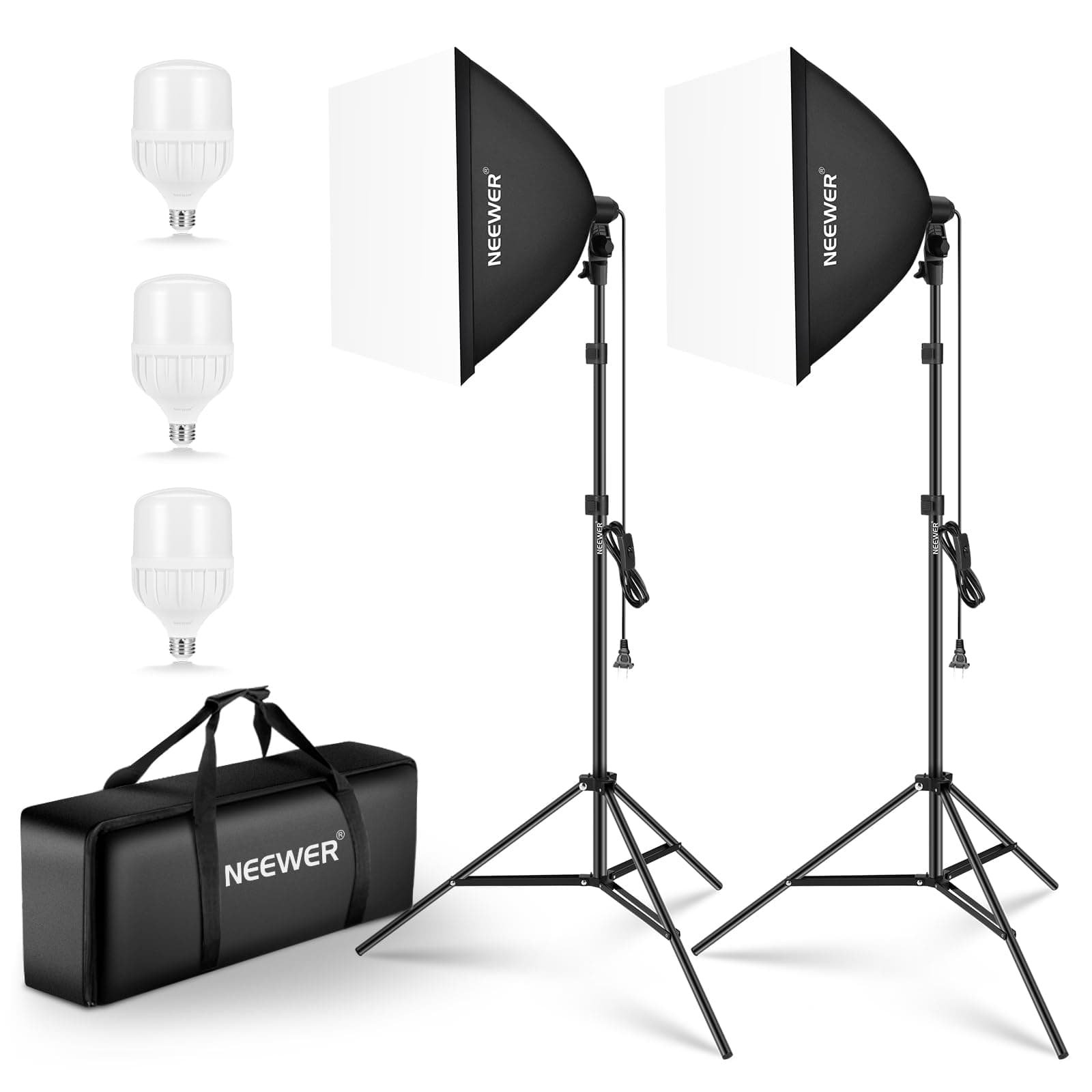 NEEWER 700W Equivalent Softbox Lighting Kit, 3Pack UL Certified 5700K LED Lig...