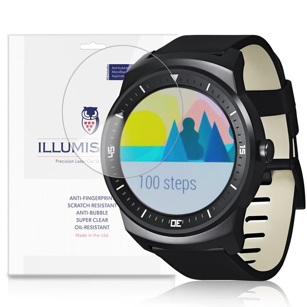 ILLUMISHIELD Screen Protector Compatible with LG G Watch R (3-Pack) Clear HD Shield Anti-Bubble and Anti-Fingerprint PET Film