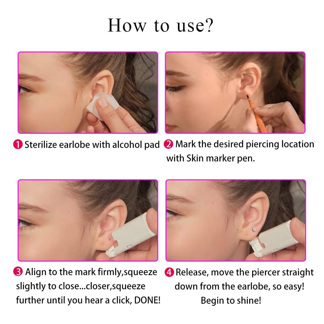 2PCS Disposable Ear Piercing Kit Aseptic Ear Piercing Gun Self Use Ear Piercings Kit Cartilage Piercing Gun with Hypoallergenic Earrings(5mm 6-prongs crystal)